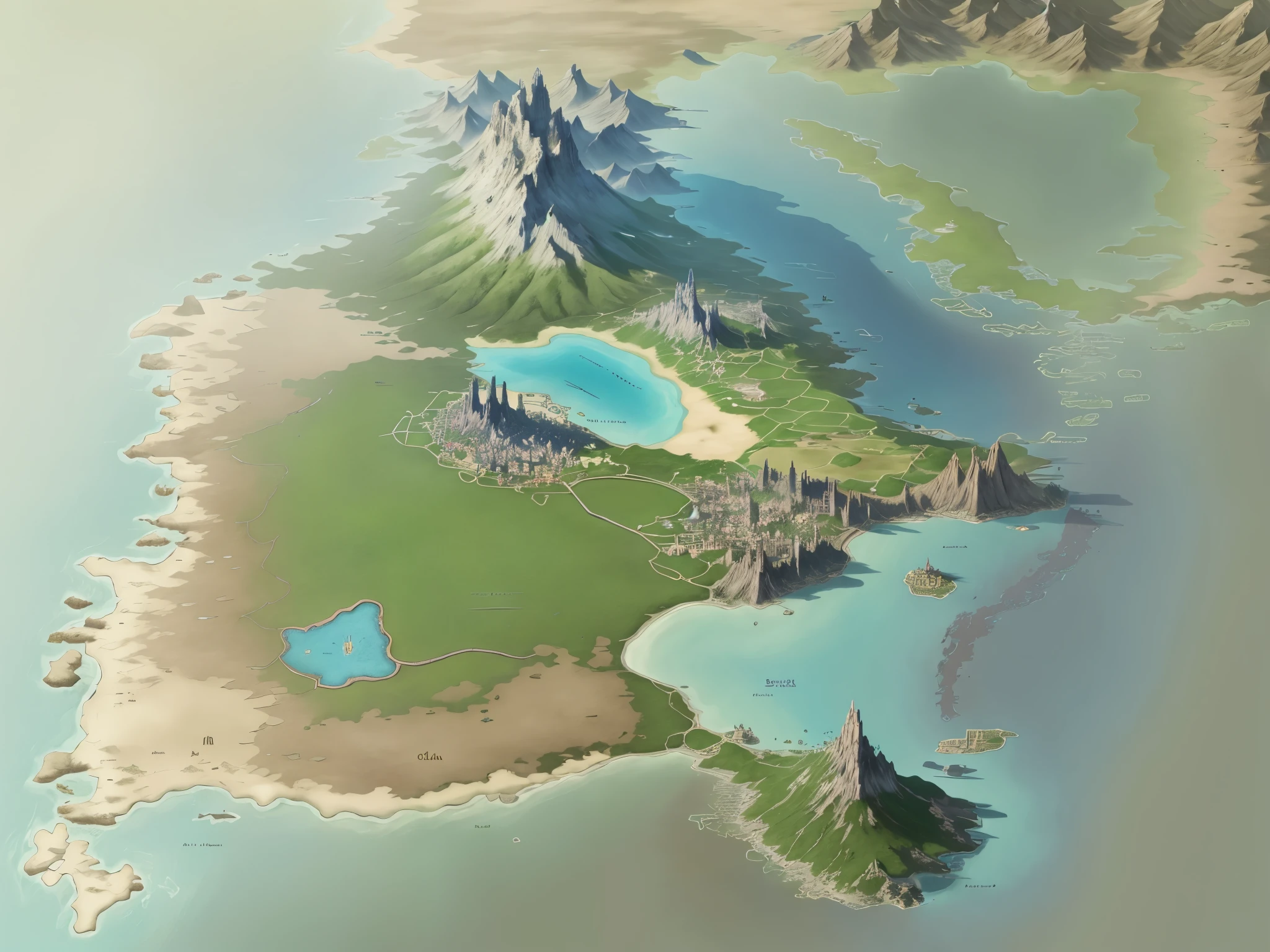 (world map,surrounded by ocean,Middle Mountains,forest,lake,City,多个分散的City群,grassland,White background,4K,A masterpiece?,Correct proportion)arafeD map of the area of the city of seoul, final fantasy vll worlD concept, fantasy area map, zelDa breath of the wilD map, game map, fantasy map, myth map, D&D map, DetaileD fantasy map, simple fantasy map, baseD on geographical map, DetaileD map, Steam workshop map, highly DetaileD map, DnD map