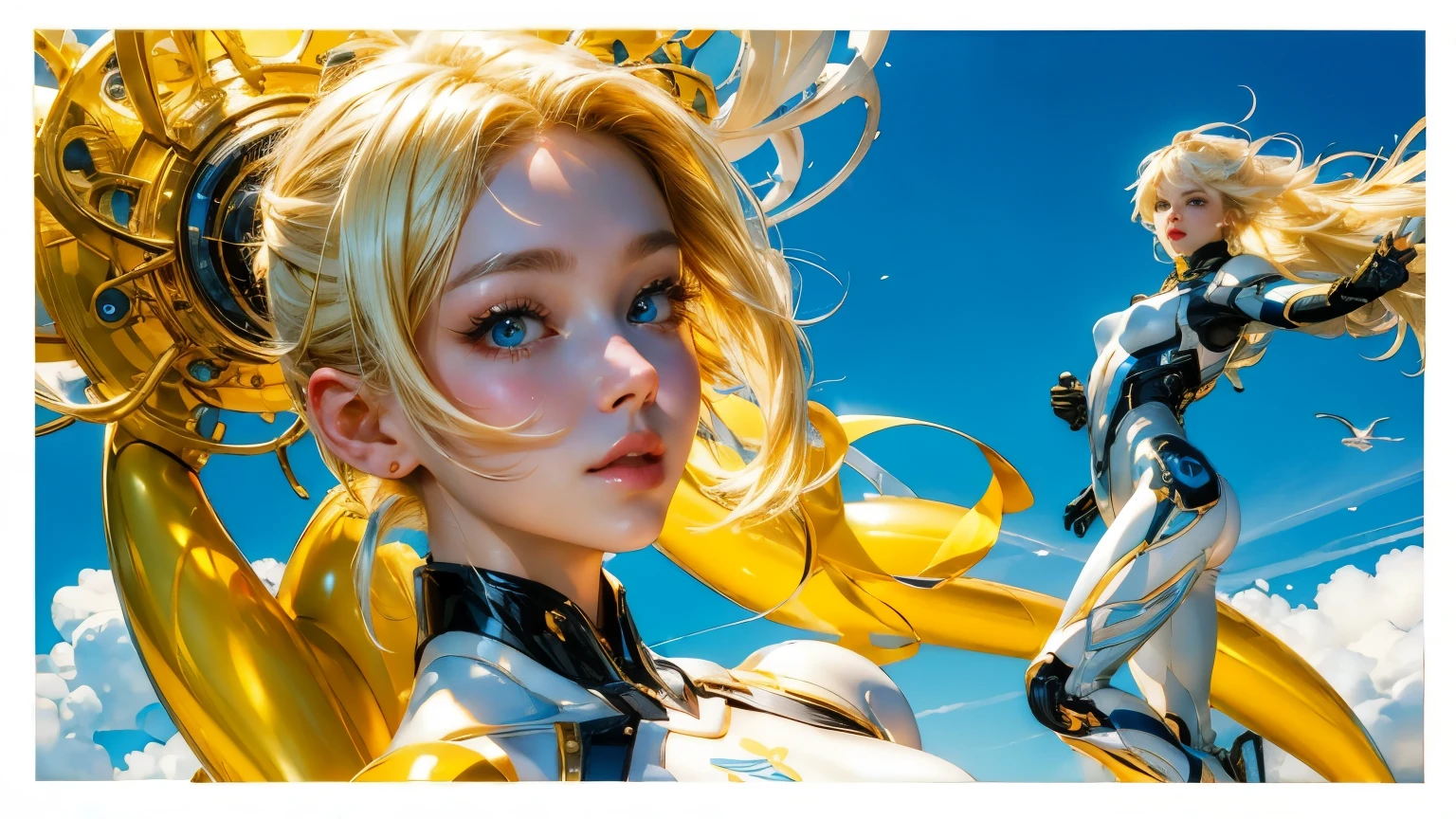 beautiful and well-shaped face、milky blonde hair