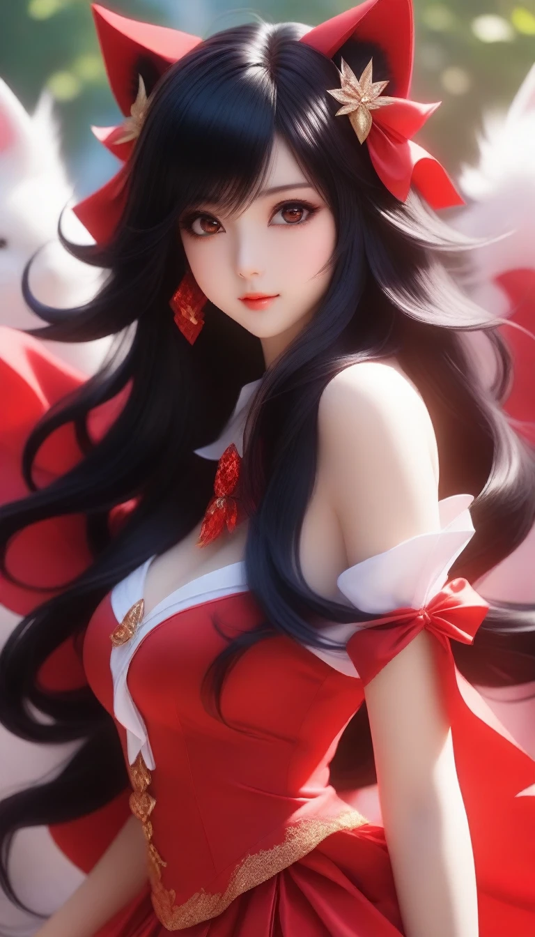 anime girl with black hair and red dress posing for a picture, anime girl cosplay, beautiful anime catgirl, anime cosplay, stunning anime face portrait, ahri from league of legends, anime waifu, beautiful anime girl, portrait of ahri, anime inspired, anime girl in real life, anime girl, beautiful anime face, beautiful anime woman, ahri, anime thai girl