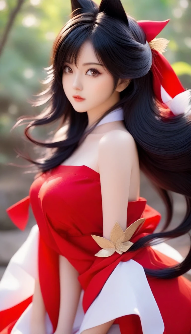 anime girl with black hair and red dress posing for a picture, anime girl cosplay, beautiful anime catgirl, anime cosplay, stunning anime face portrait, ahri from league of legends, anime waifu, beautiful anime girl, portrait of ahri, anime inspired, anime girl in real life, anime girl, beautiful anime face, beautiful anime woman, ahri, anime thai girl