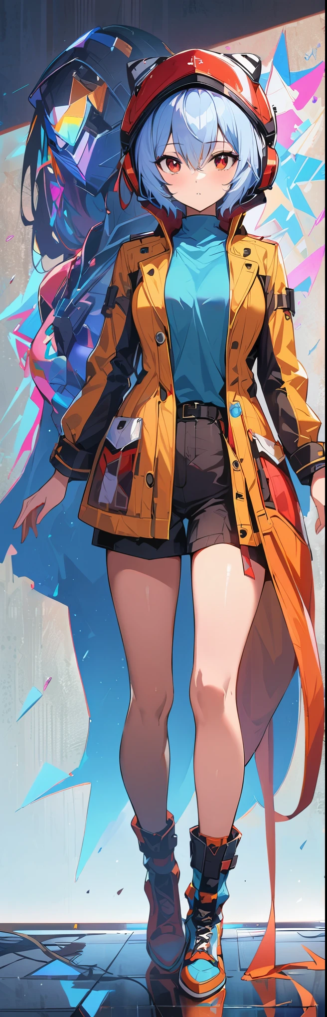 (best quality:1.2),1fille,seulement,debout_diviser,ayanami rei,body blanc,les yeux rouges,combinaison de pilote,cheveux courts,cheveux bleus,frange,casque d&#39;interface,Turtleneck,cheveux entre les yeux,pixelated background,neon lights,jeu de couleurs de science-fiction,Des couleurs vives,metal texture,detailed shading,interface holographique,atmosphère sombre,High contrast,sharpness,Hair strands,reflective surface,exquisite details,high resolution,studio lighting,accents rouges,illuminated environment,Assistant en intelligence artificielle,naked,nue,a poil,