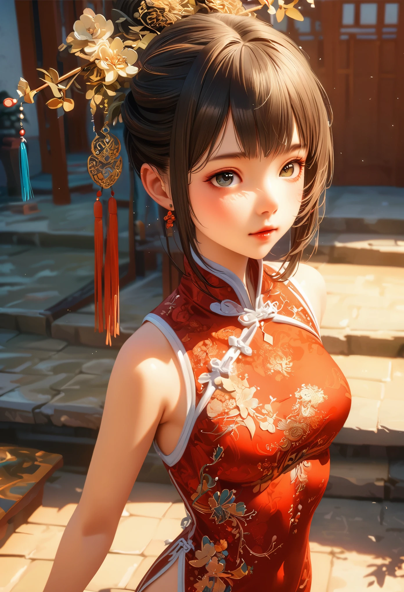 masterpiece, best quality, (Very detailed CG unity 8k wallpaper), (best quality), (Best Illustration), (best shade), a girl, whole body, clear facial features, amazing facial features, beautiful eyes, China costume, Isometric 3D , octane rendering, Ray tracing, Very detailed