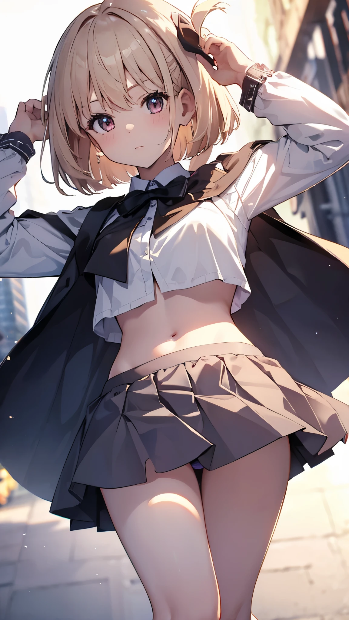 clear image、formal、8K、Very beautiful image quality、1 girl、blurred background、towards the viewer、cute、NSFW、very short skirt、tuck up、panties、underwear、