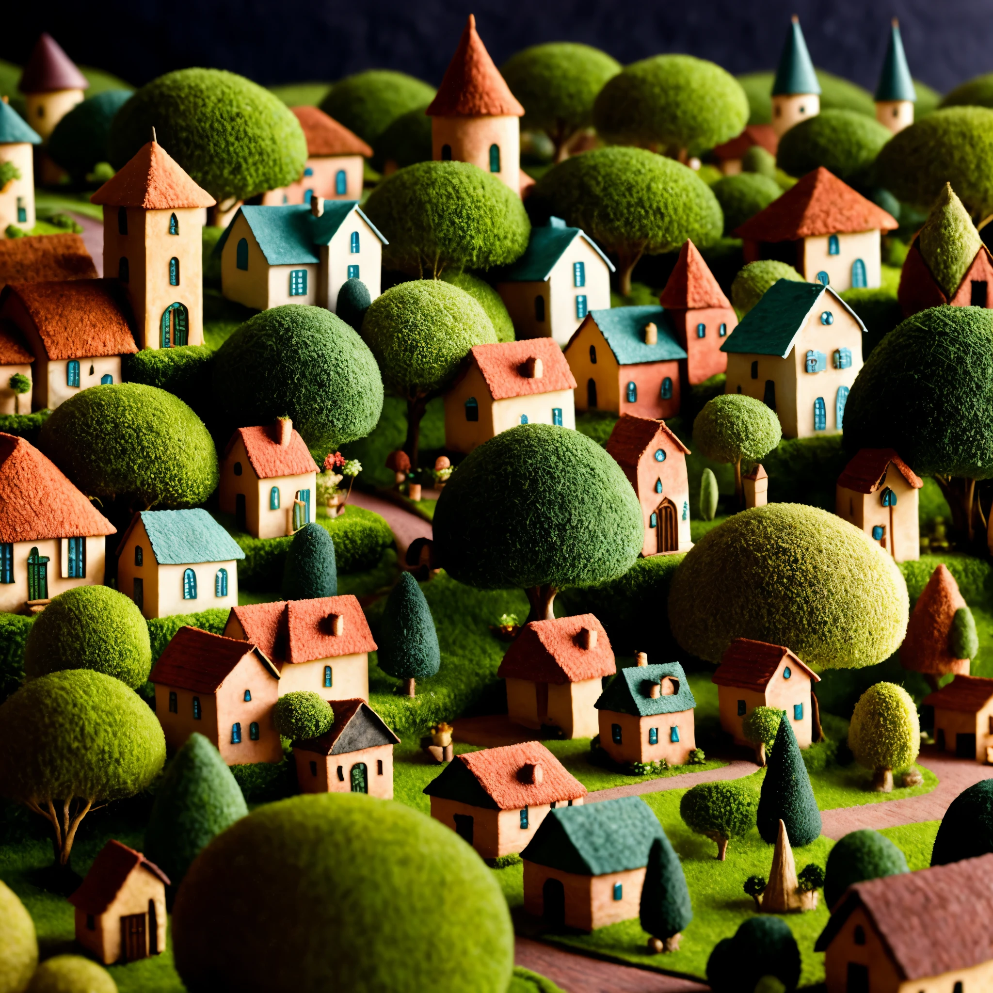 bubblerealm [micro village, red roofs, mini houses, tiny people, high details]
