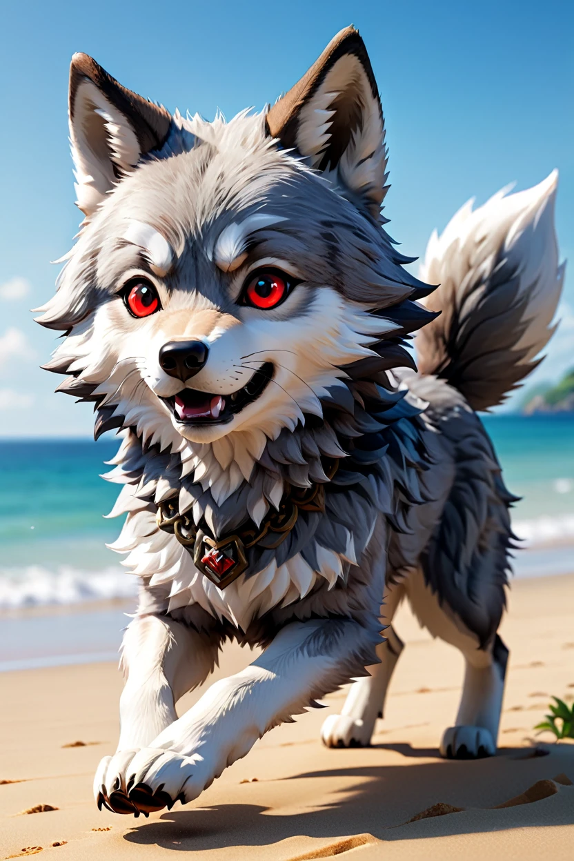 (((furry wolf))), ((gray wolf)), (chibi), bad Wolf, with red eyes, beach, pants or shorts, furry body full-length frontal view, flight phase during running, legs above the ground, fast running, Hyperrealistic art high-quality portrait flat matte drawing of a cute Nendoroid and cartoon style, anime flat style, thick drawing, medium close-up", (solo:1.2), photorealistic:1.5, 8k, texture skin, realistic skin, detailed skin, highest detailed, extreme detailed, 8k wallpaper, colorful, (dark magic), ring with the stone, (intricate details), (hyperdetailed), 8k hdr, high detailed, lot of details, high quality, soft cinematic light, atmospheric perspective (focus on), color Ink wash painting, Extremely high-resolution details, photographic, realism pushed to extreme, fine texture, incredibly lifelike,