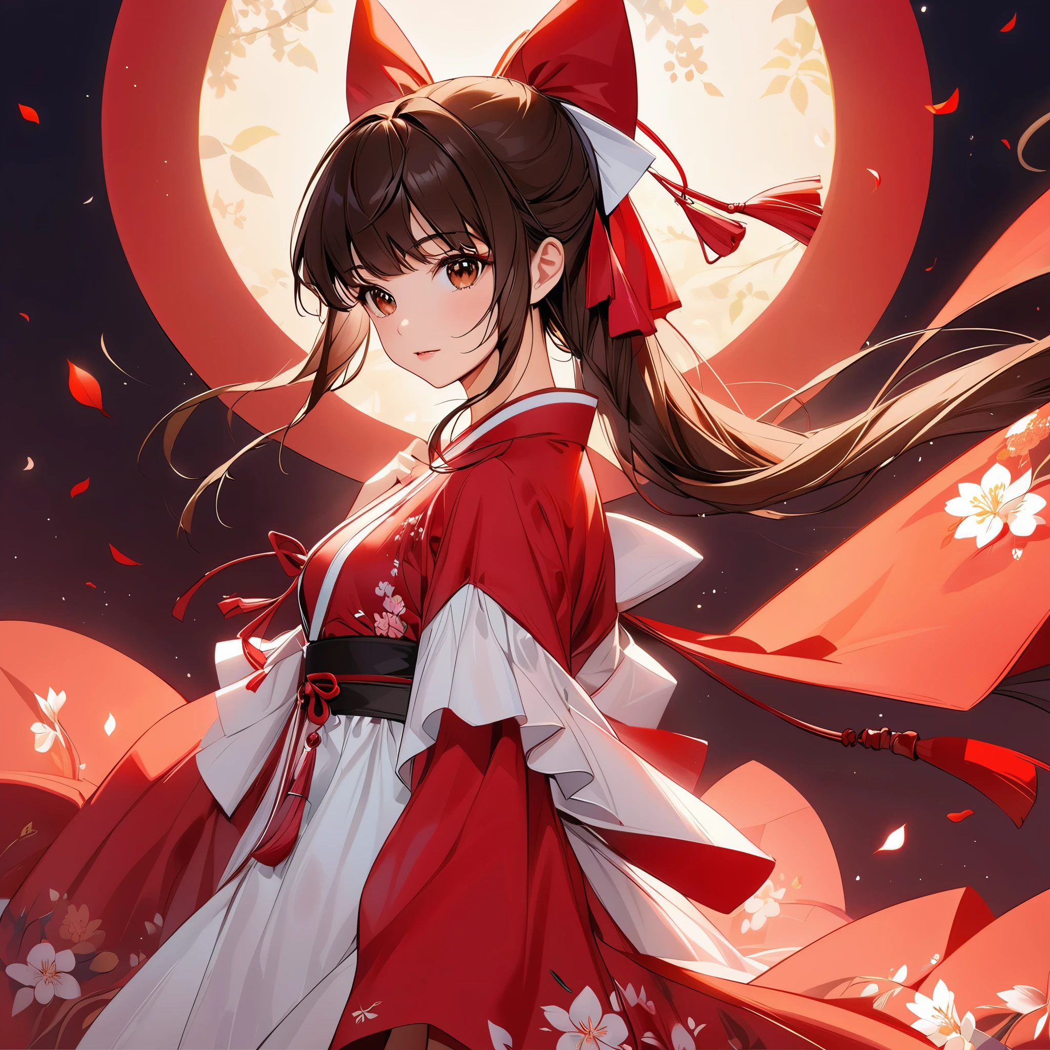 Cartoons of the 90s, One person, alone, dress, full moon, In the same way, In the same way スカート, kimono, moon, moonlight, Outdoor, red In the same way, (masterpiece, Highest quality, Professional, Perfect composition, so beautiful, Absurd, Very detailed, Intricate details:1.3)