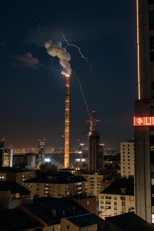 Giant robot stilt sucking electricity from the city  