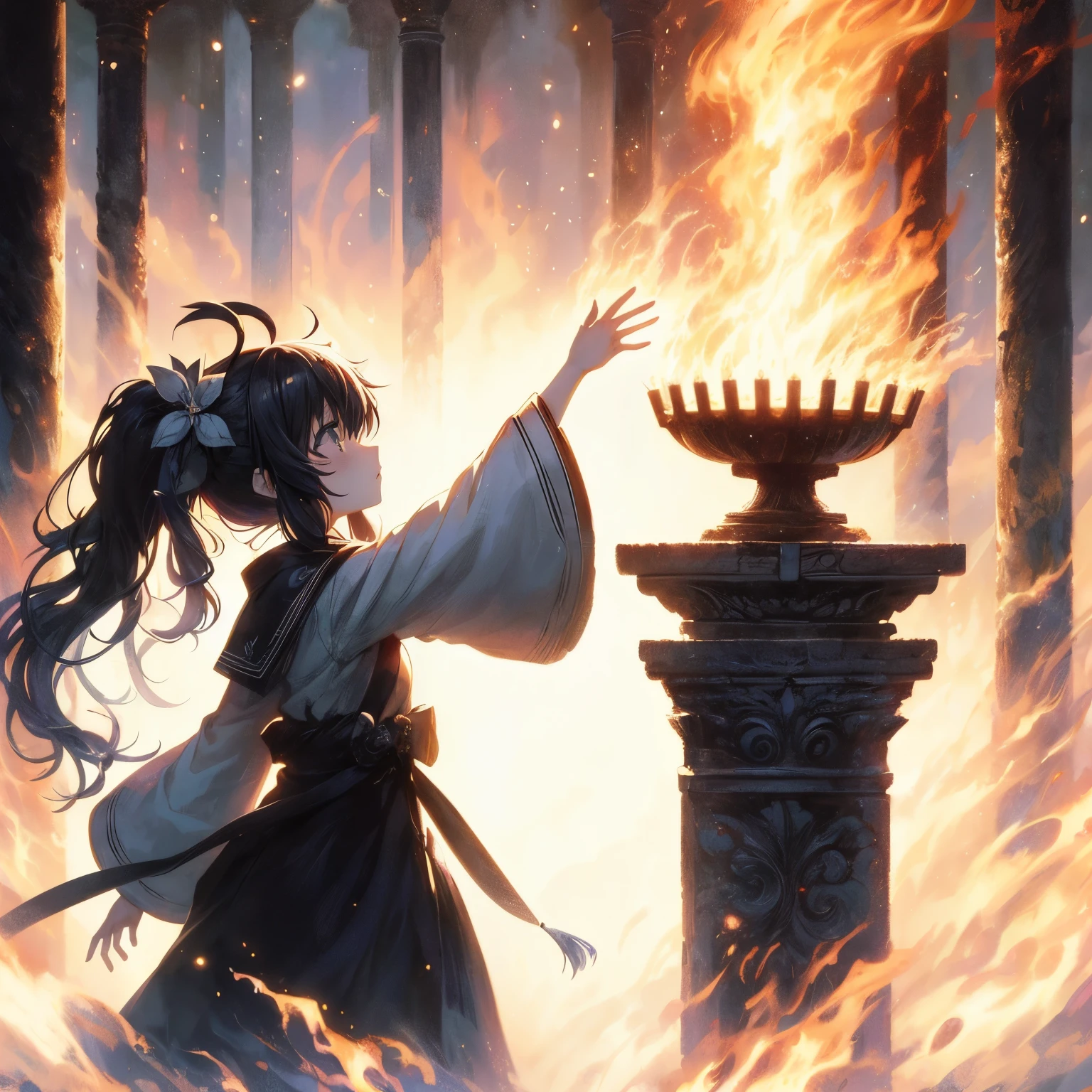 Anime girl in a black dress flying in a spiral vortex, anime fantasy artwork, anime fantasy illustration, anime girl with space hair, epic anime artwork, detailed anime artwork, detailed digital anime art, Swirling Black Magic, dreamy psychedelic anime, Anime art nouveau space display, beautiful anime artwork, Detailed anime original drawing, Complex and gorgeous anime CGI style, detailed anime art
