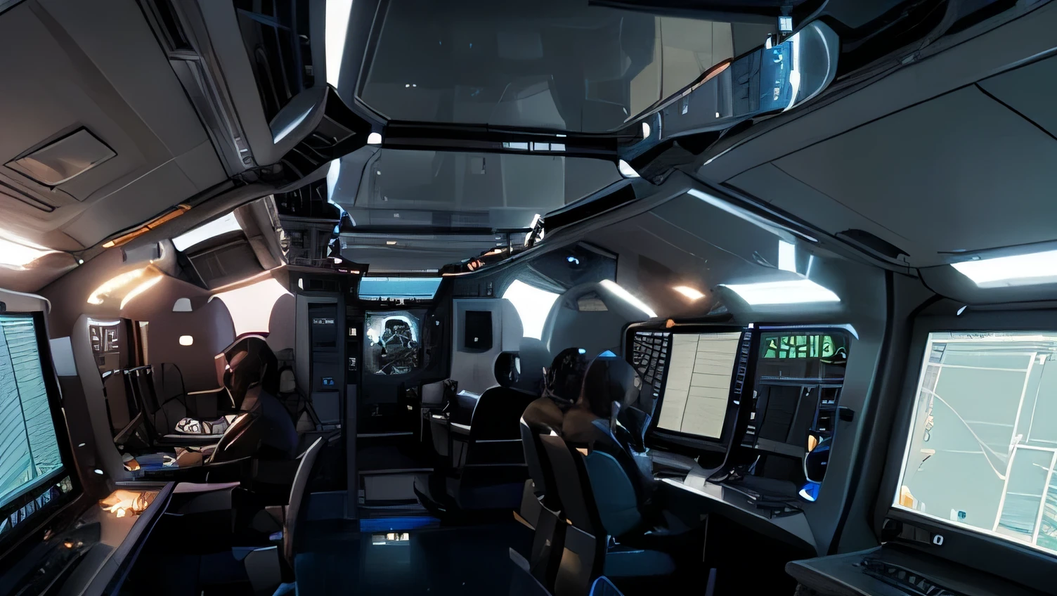 Act as an professional 3d environment designer and design a futuristic space station interior environment for a 3d game scene at 8k resolution best quality in jpeg format the space station features a sleek, angular design with clean lines and sharp edges, giving it a futuristic and advanced appearance. Geometric shapes such as triangles, hexagons, and
octagons are prominently used in the architecture, conveying a sense of modernity and technological sophistication.Neon lights and glowing accents are scattered throughout the station,
casting a vibrant and futuristic glow across the interior.These lights may be used to highlight key areas, pathways, or structural elements, enhancing navigation and adding visual
interest to the space station's interior.The space station is equipped with advanced technological features such as holographic displays, energy shields, and anti-gravity systems.
Holographic interfaces and touchscreens are integrated into control panels and consoles, allowing crew members to interact with the station's systems and interfaces seamlessly.