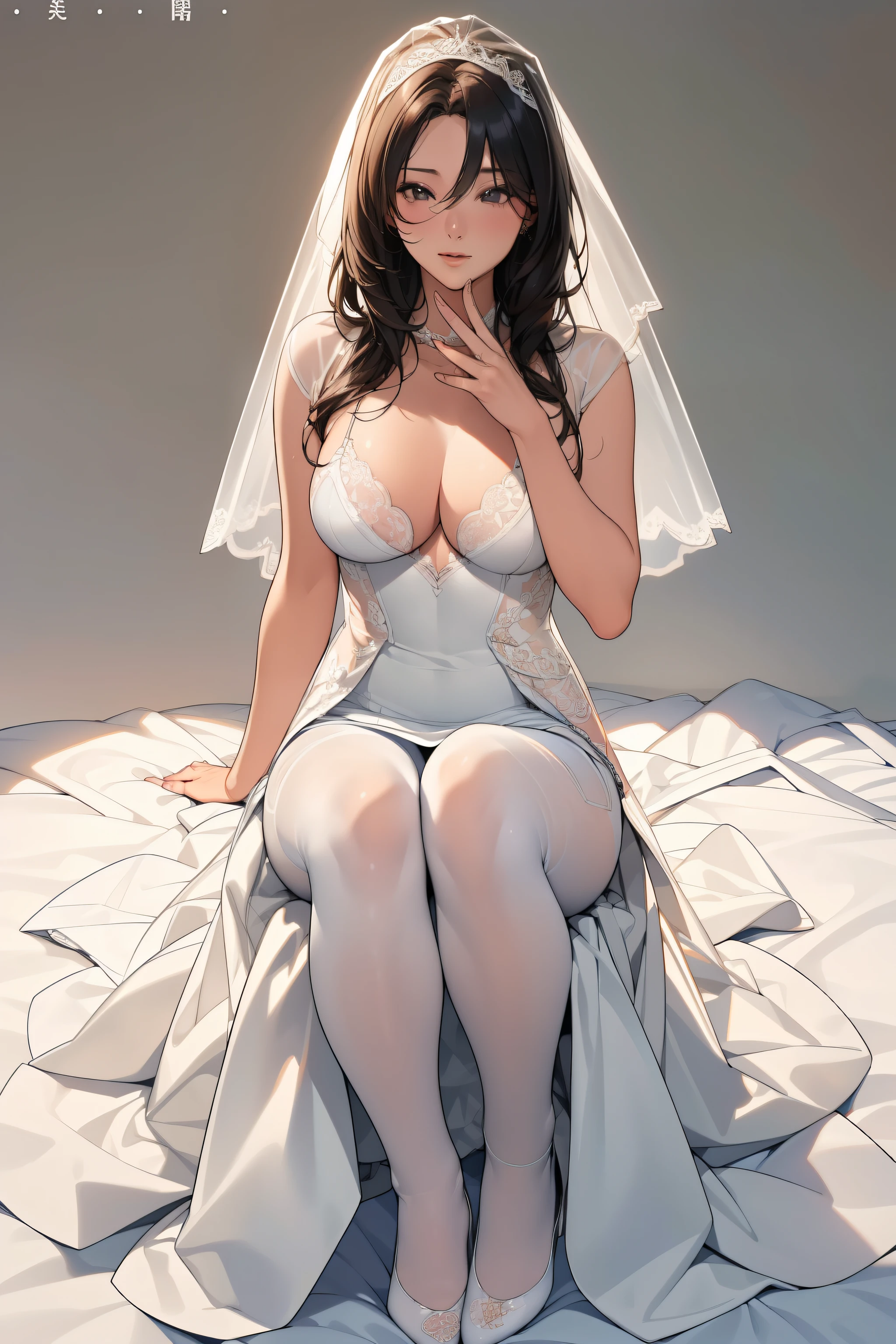 ((SFW))、(1.not、alone)、Ultra-realistic capture、非常にdetailed、High resolution 16K human skin close-up、Skin texture must be natural、detailed:毛穴がdetailedに識別できる程度、Your skin looks healthy、Uniform color tone、Using natural light and color、((full body photo shoot))、(bright background)、(Natural Pose)、(calm expression)、(soft lighting)、(realistic eyes)、(exquisite makeup)、(long hair)、(Perfectly Detailed Features)、(Graceful posture)、(soft skin)、 (よくdetailedな手) 、(bright colors)、(fine details)、(非常にdetailedな服)、(sharp focus)、(professional photography)、(studio lighting)、wedding veil、Light tulle wedding dress、White lace see-through pantyhose、A scene where a viewer approaches the viewer and kisses him/her.、viewer'aspect、medium chest、split、cityscape、beak nose