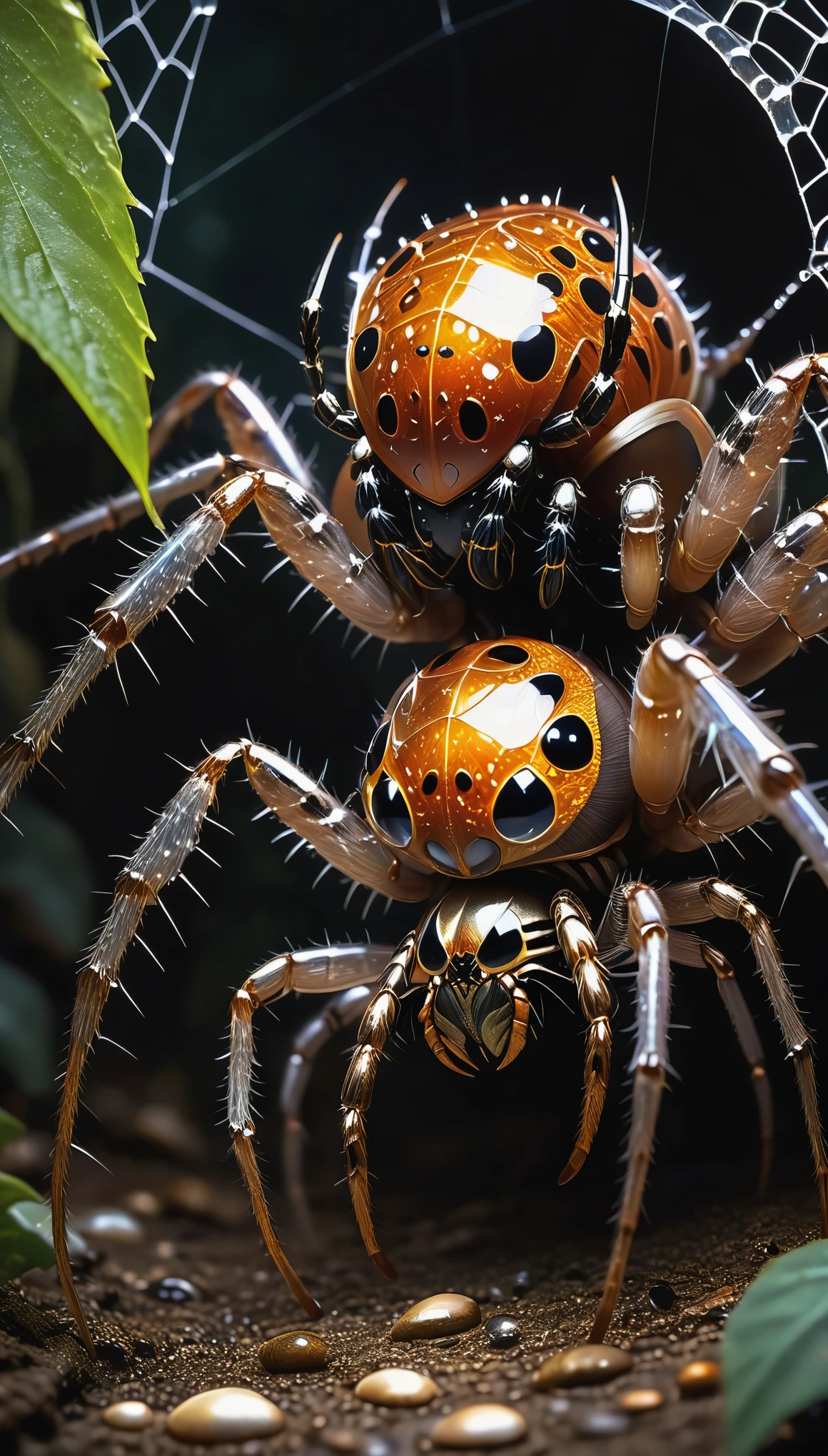 sexy female ,anthropomorphic Spider Queen, Gorgeous armor decorated with shells, (A teardrop-shaped spider's belly is crawling with spiderlings:1.8), Arthropods, Cave spider nest background, The queen crawls quietly on the huge spider web, Unknown fluorescent plants illuminate the Queen's face, Dark color scheme, Horror atmosphere, Surrealism, Conceptual art, Cubism, chiaroscuro, sparkle, motion blur, UHD, anatomically correct, textured skin, textured skin, high details, award winning, super detail, best quality