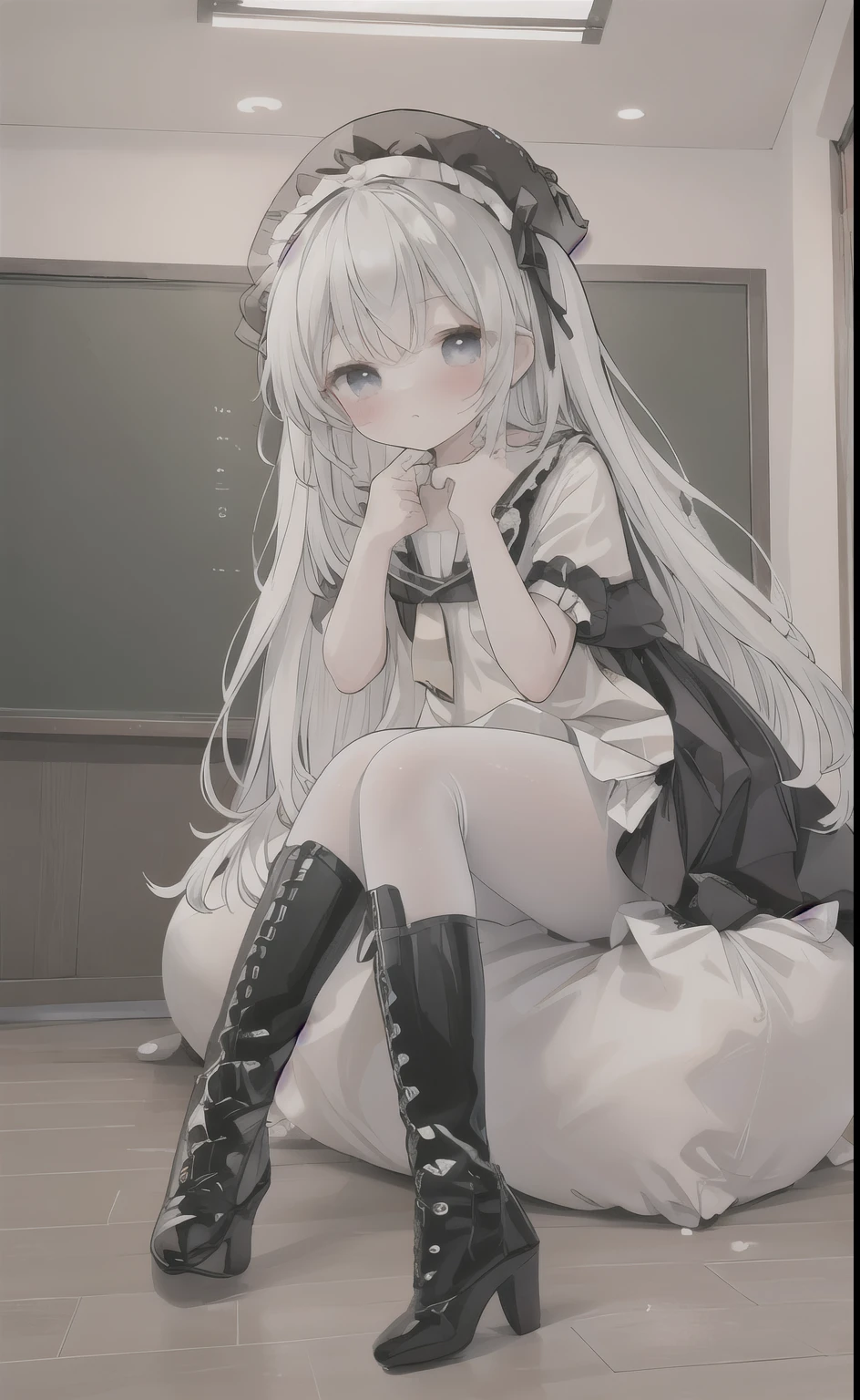 .best quality，（kawaii：1.1），（Lovely），（high resolution：1.2），Incredibly Ridiculous Resources：1.3，Incredibly beautiful illustrations，Lovely女性 ,ta，white pantyhosebest quality，（kawaii：1.1），（Lovely），（high resolution：1.2），Incredibly Ridiculous Resources：1.3，Incredibly beautiful illustrations，Lovely女性 ,Lolihite pantyhose，classroom scene害羞，blush，white boots，classroom scene，for the audience，stand