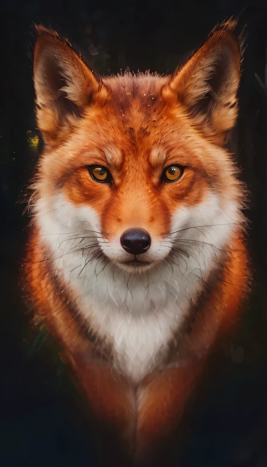 best quality,highres,ultra-detailed,realistic,shadow fox,paintly texture,deep blue eyes,piercing gaze,dark fur,graceful movements,natural habitat,enchanting forest,sunlight filtering through trees,subtle highlights,dappled shadows,mystical atmosphere,wild and free,ethereal beauty,whispers of magic,endless curiosity,intricate patterns in fur,swift and agile,hint of mischief,contrast of light and dark,golden hour,soft fur texture,glowing eyes,elusive presence,touch of mystery,lunar glow,unseen guardian,stealthy hunter,gentle and fierce,subtle hints of purple and green,pensive expression,silhouette in moonlight,harmony with nature,dancing shadows,majestic and untamed,wisdom of the wilderness,secrets of the night,tranquil and serene.