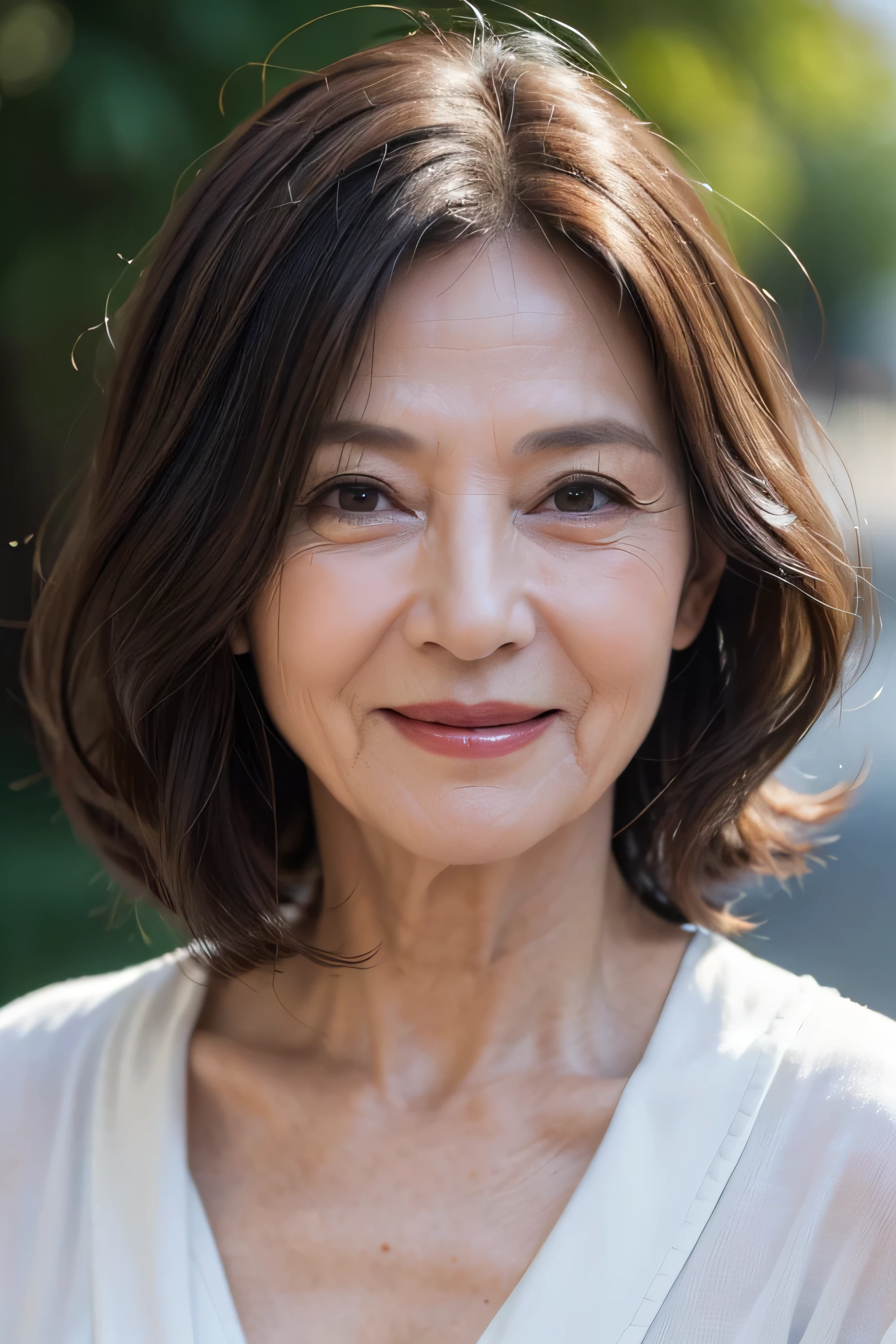 (Masterpiece:1.4),(67-year-old woman:1.4),(Wrinkles on the face1.2),smile,long wave hair,
