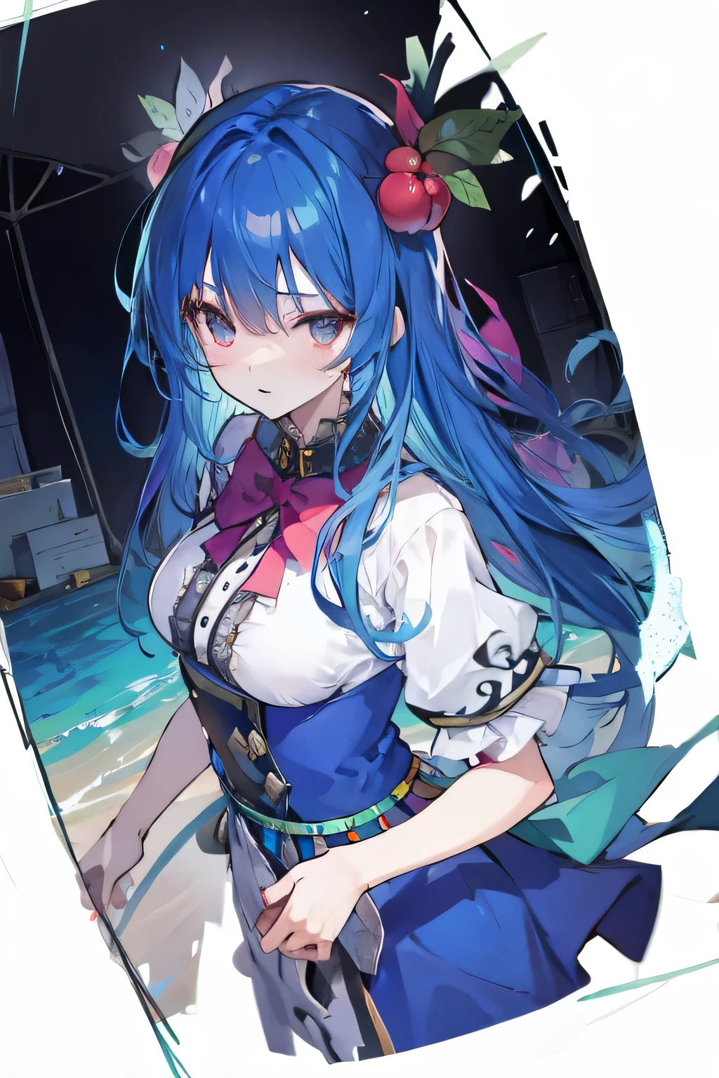 (masterpiece),best quality, expressive eyes, perfect face, 1girl,
Big breasts, H cup, Good breasts, Put your hands on your waist,fair, Gorgeous,Japanese cartoons,girl,lola,Hina Angel, blue hair, blue haired,tent , tent chest, tent breast, floating clothes