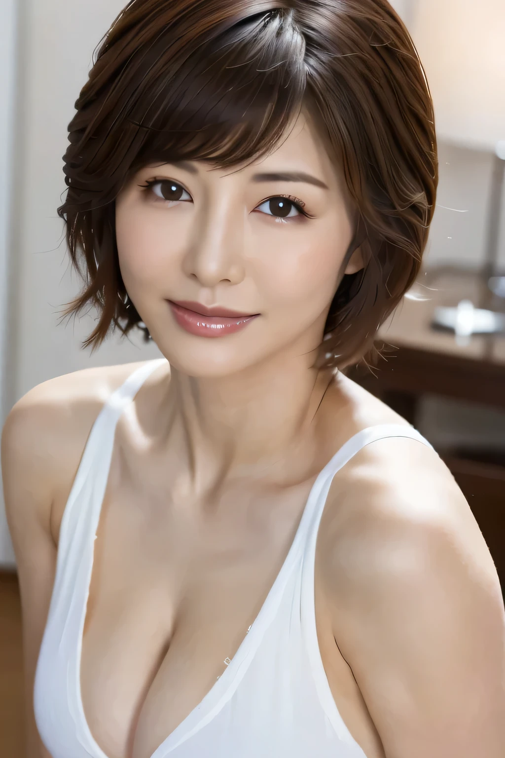 (highest quality,16k,masterpiece,photorealistic),
lustful japanese model,detailed face,lip gloss,
big breasts,
pixie cut,