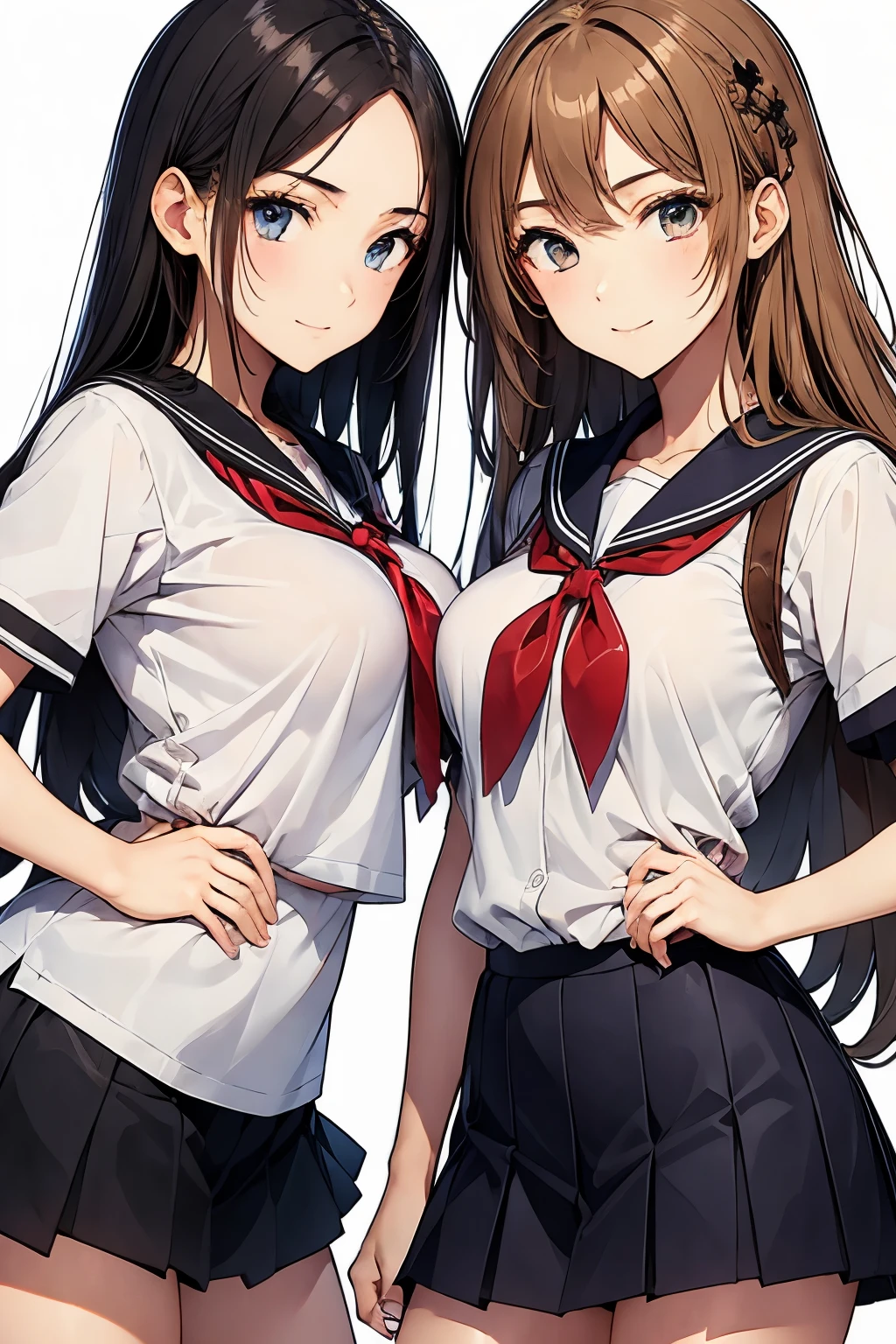 Two High School Girls、seductive smile、nsfw、grabbing breast