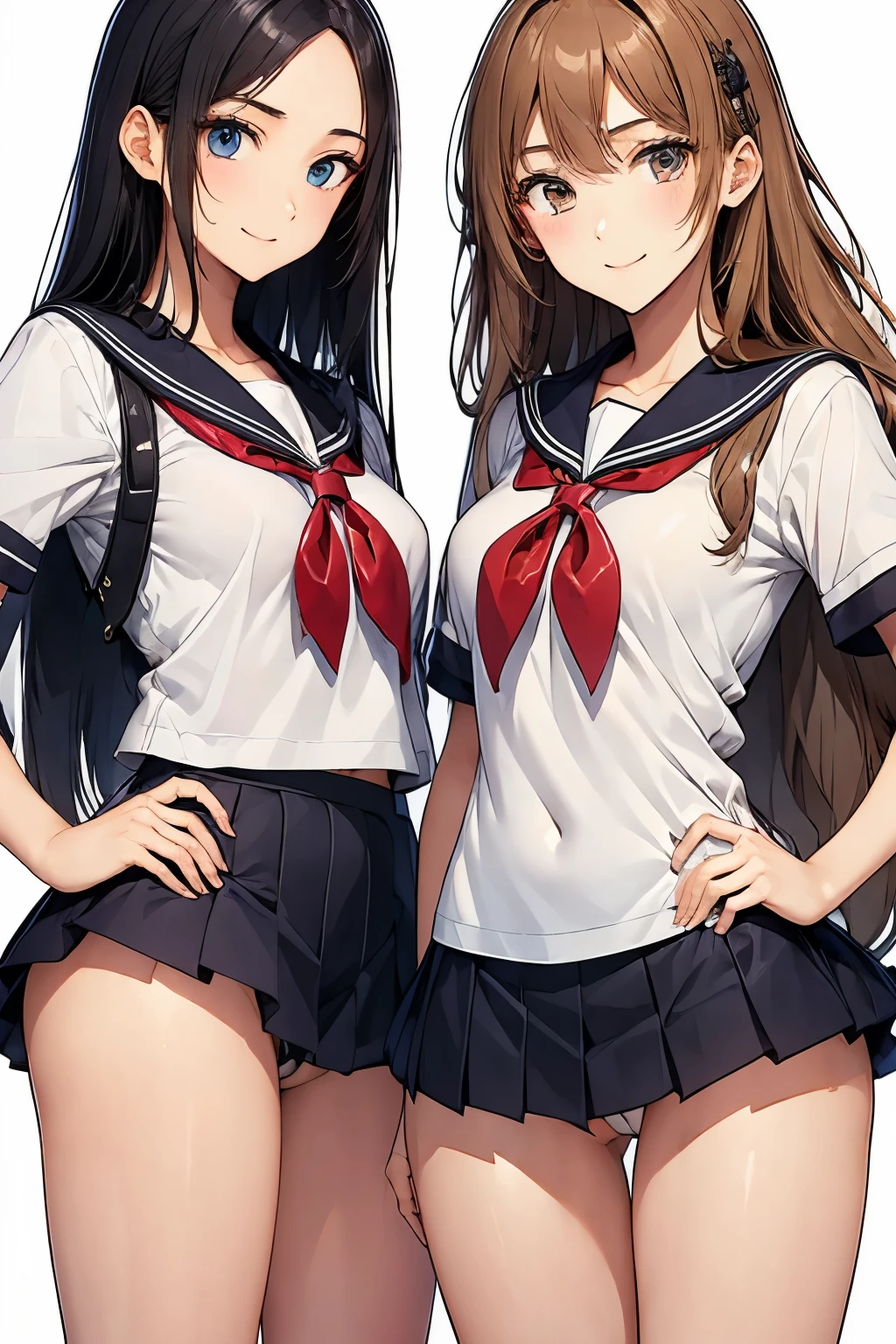 Two High School Girls、seductive smile、nsfw、cameltoe
