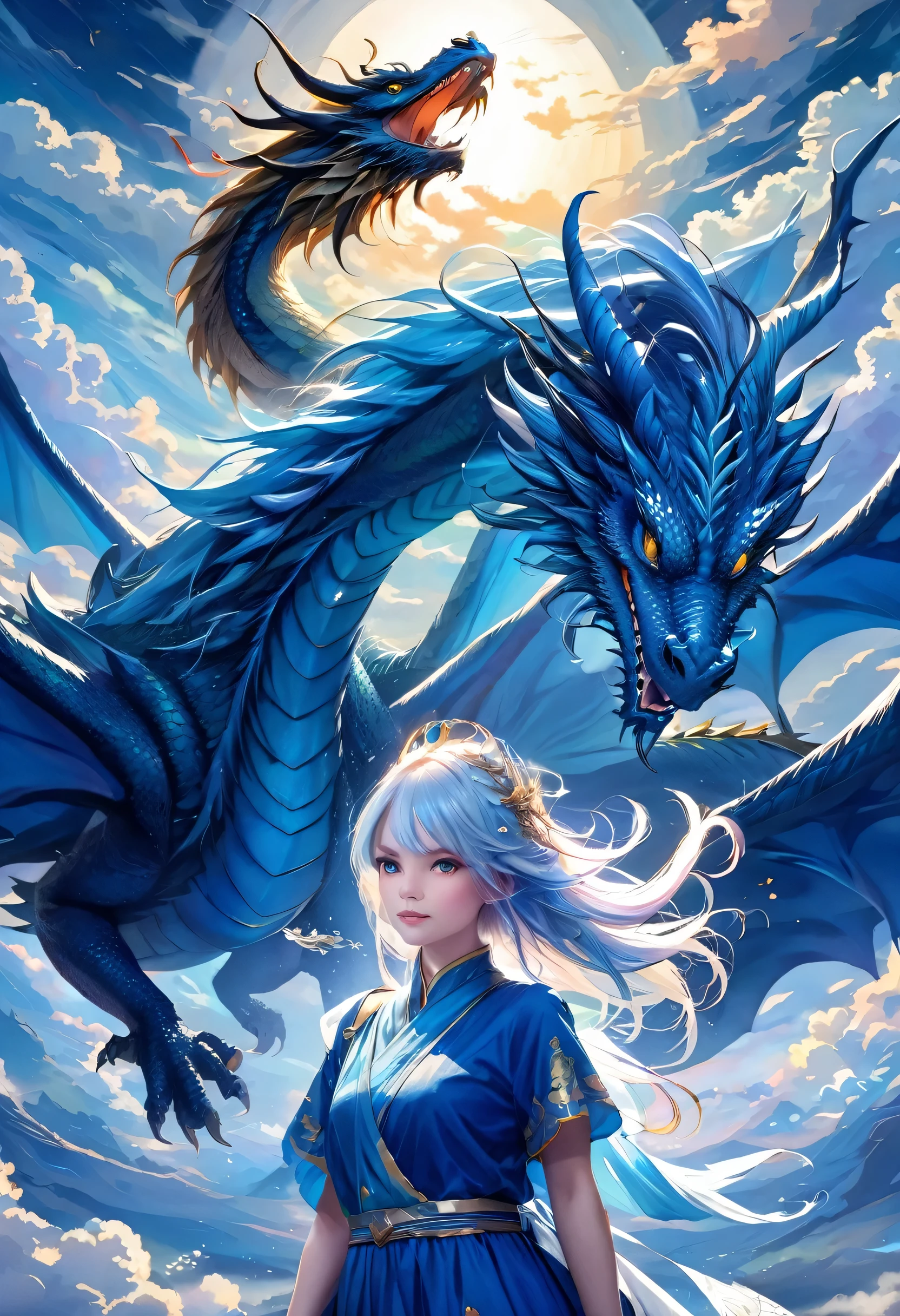 the beautiful hyper detailed scene render that a lonely single beautiful girl lies in the arms of a huge silver dragon alone in the fairyland surrounded by white clouds, in the style of makoto shinkai victo ngai and peter mohrbacher studio ghibli artgerm karol bak beeple, cinematic, beautiful dream, psychedelic, animation style
