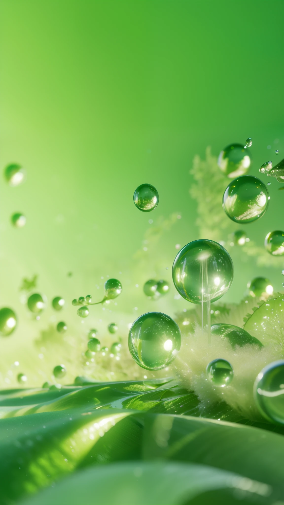 Soap bubbles with an ultra realistic background image of a forest. diffuse lighting, luz do dia, with rays of sun and blue sky. Imagem em 4k.