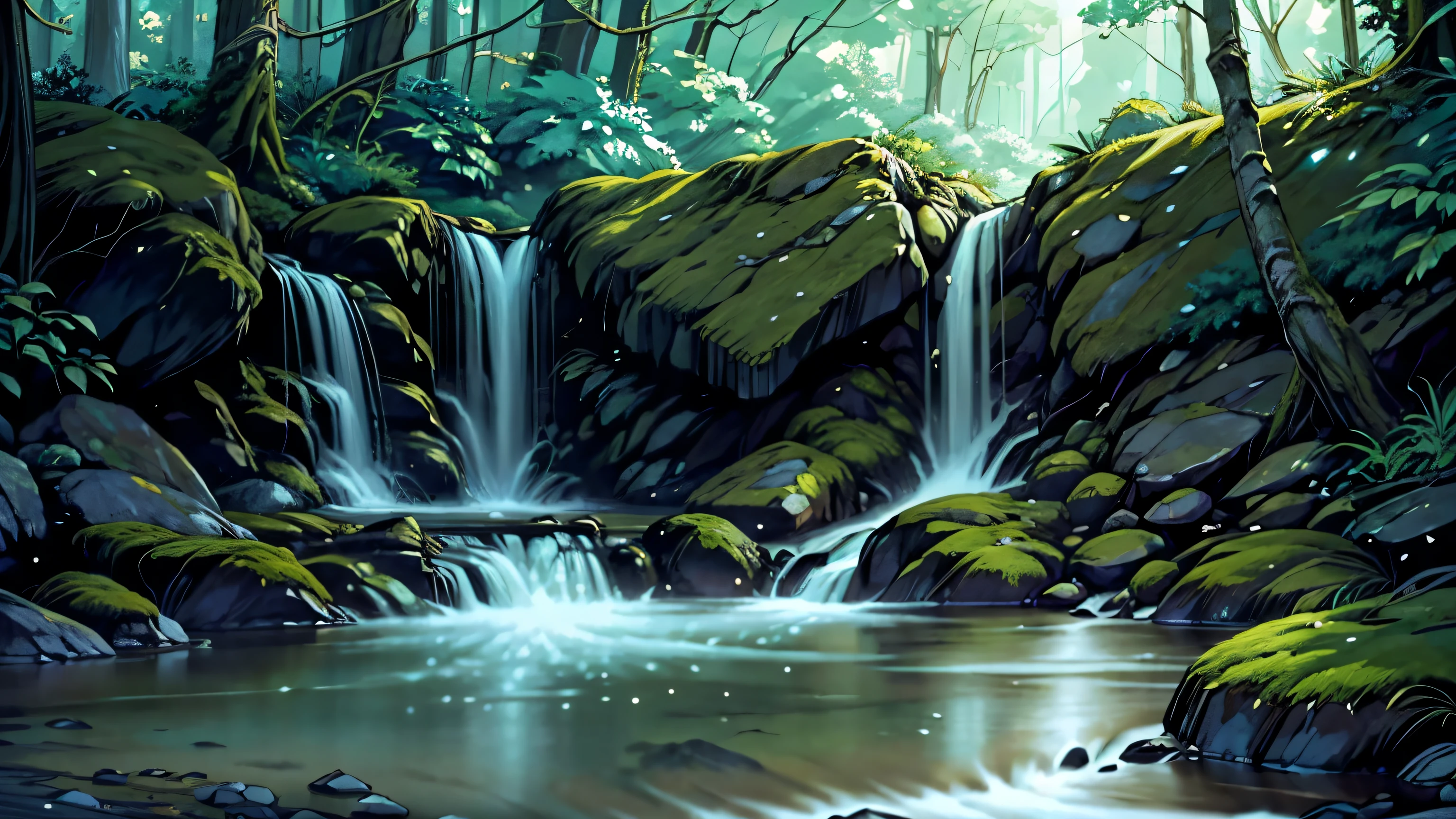 I took a photo of a peaceful moment spent in nature..。wood々Imagine a peaceful landscape bathed in soft morning light.。.。a gentle meandering stream、Surrounded by lush greenery。The overall atmosphere is calm and connected to the natural world.、Highlights the beauty and serenity of outdoor moments。