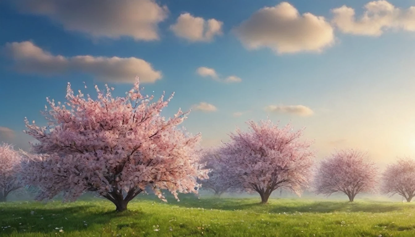A beautiful girl with flowing blonde hair, dressed in a vibrant floral dress and a wide-brimmed hat, standing in a blooming garden. The garden is full of colorful flowers, such as tulips, daisies and cherry blossoms. The girl has bright blue eyes and a warm smile. Sunlight gently filters through the leaves of the surrounding trees, casting a soft glow on the scene. Butterflies flutter, adding a touch of fantasy to the atmosphere. The air is filled with the sweet aroma of fresh flowers. The girl holds a small basket with freshly cut flowers, ready for a morning walk. The scene radiates a feeling of tranquility and joy. Colors are vivid and details are finely rendered, creating an ultra-detailed and realistic representation. The overall atmosphere is cheerful and evokes the feeling of a calm spring morning. The message guarantees the best quality, 4k resolution and a high level of realism. The lighting is soft and natural, enhancing the overall beauty of the scene. The artwork reflects a portrait style focused on capturing the essence of spring. The color palette is fresh and lively, with a harmonious combination of pastel tones and vibrant hues.