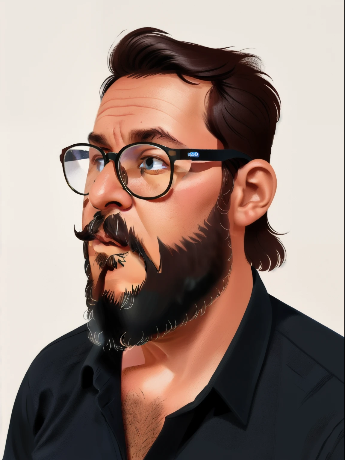 good review8, ((Melhor qualidade)), ((parte mestre)), ((desenhos animados realistas)), ((Personagem perfeito)) - Um retrato frontal, meticulosamente detalhado e realista, of a bearded man wearing glasses and a black shirt. A imagem capta o sorriso discreto do homem, adicionando um toque de calor e acessibilidade ao retrato. The beard is carefully depicted, and the glasses are rendered with precision. A camisa preta apresenta texturas finas, enfatizando o profissionalismo da imagem. Este retrato, projetado para documentos oficiais, is presented in impressive 8K UHD resolution, Garantir clareza e autenticidade.