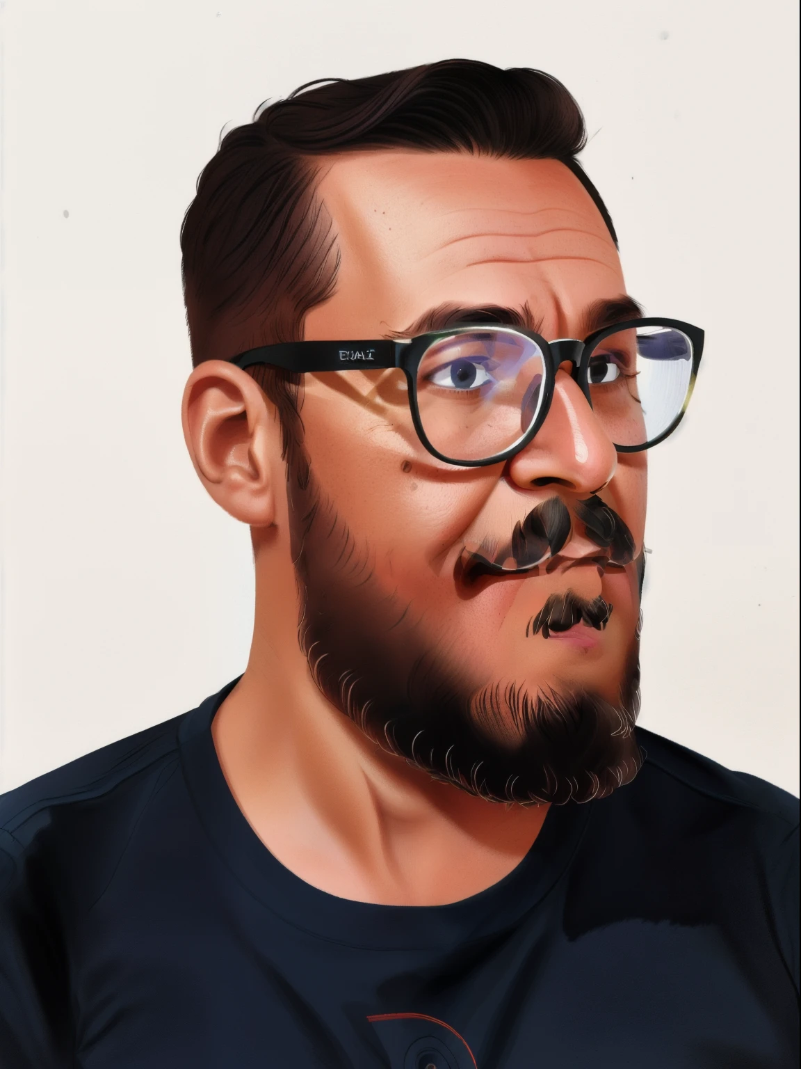 good review8, ((Melhor qualidade)), ((parte mestre)), ((desenhos animados realistas)), ((Personagem perfeito)) - Um retrato frontal, meticulosamente detalhado e realista, of a bearded man wearing glasses and a black shirt. A imagem capta o sorriso discreto do homem, adicionando um toque de calor e acessibilidade ao retrato. The beard is carefully depicted, and the glasses are rendered with precision. A camisa preta apresenta texturas finas, enfatizando o profissionalismo da imagem. Este retrato, projetado para documentos oficiais, is presented in impressive 8K UHD resolution, Garantir clareza e autenticidade.