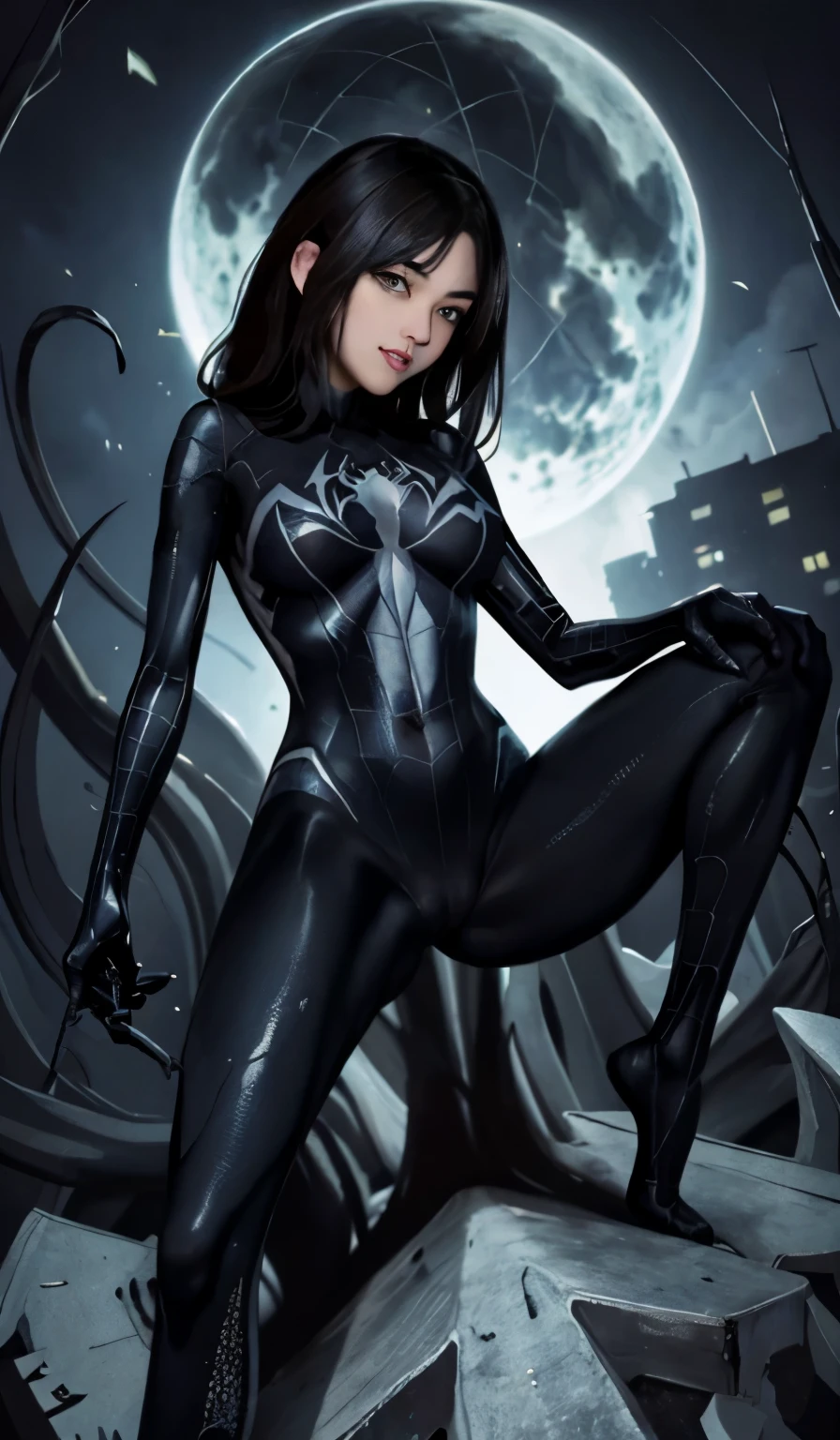 4K，realistically，charming，tsundere ，mature，royal sister,very detailed，There is a girl in Dingcheng，Wearing black Spider-Man costume（Spider-Man Venom Black Suit），（black and white：1.4） night,symbiont，poison，lots of mucus,corrupted cybernetic demons, melted robots, ruined art, fine details, tentacles, wrapped in black tentacles, covered with tentacles, some tentacles are touching her,She is a hero，Black superhero theme，close-up of a person painted with black paint, in front of the sky，complexion，( spread legs， camel toe，， vulva shape：1.3）,(GGcamel toe:1.3)，25 years old，Full body female love