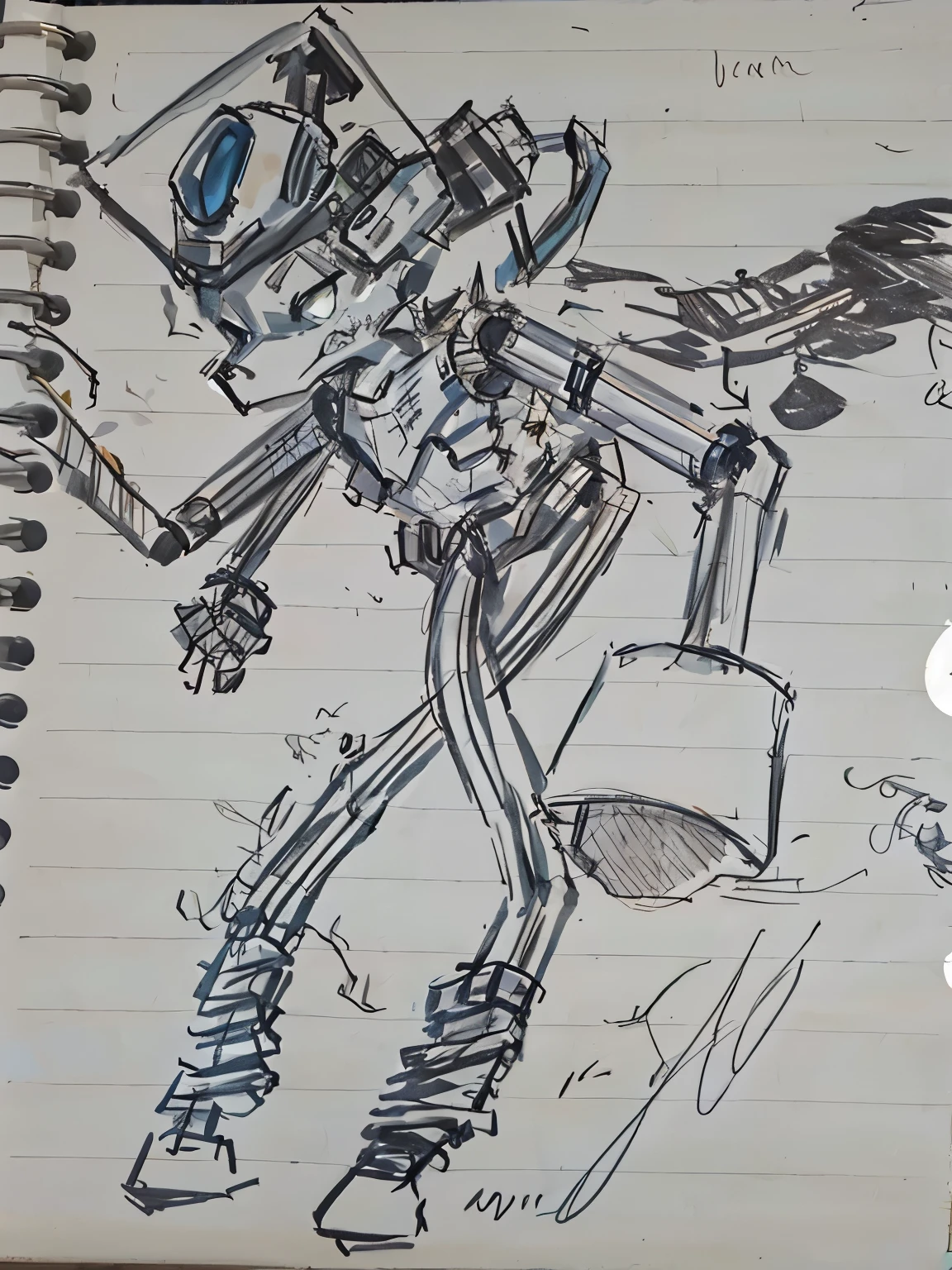 drawing of a robot with a camera on its head and a hand holding a camera, scary explorer sketch, sketchy art style, old sketch, encontrado rabiscado em um caderno de desenho, rabiscos estranhos, paper sketch, pencil scribble, the other a skeletal figure, Humanoid ant, Approximate sketch, anthropomorphic robot [ coisa ], scribble sketch, [ arte conceitual ]!!