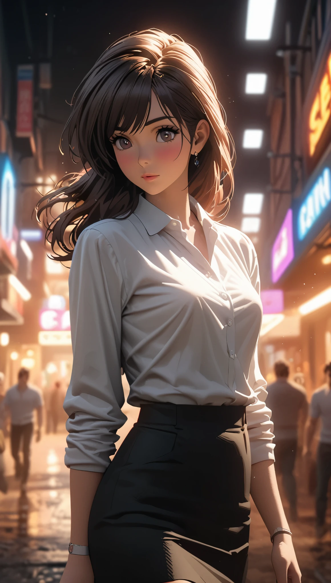 Comic city hunter style，25-year-old heroic female killer，seaside，Pointing a pistol at me，open fire，water droplets，colorful，Japanese cartoonist Tsukasa Hojo&#39;s style，depth of field，OC renderer，Movie lighting，Super fine，Super detailed，complex，cinematic perspective，CG art，