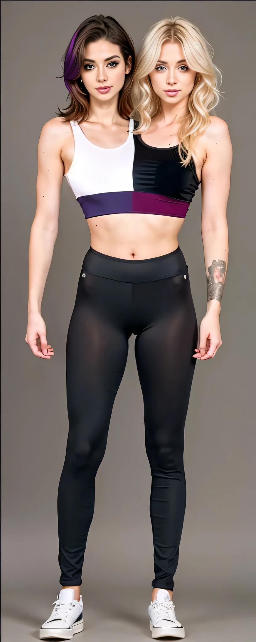 best resolution, 3heads, white woman with three heads, conjoined, different heads, rainbow colored hair, short hair, long hair, eyeliner, 25 years old, wearing clubbing clothes,Ally Hills