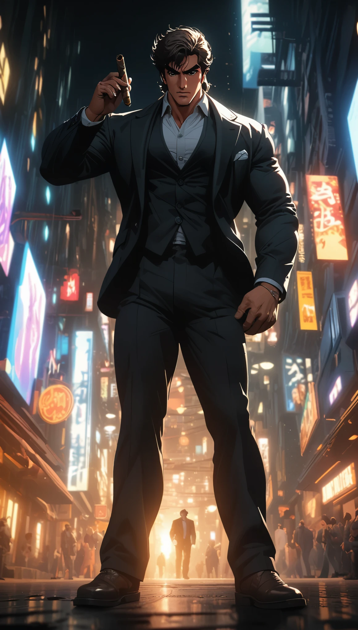 Comic city hunter style，25-year-old heroic female killer，seaside，Pointing a pistol at me，open fire，water droplets，colorful，Japanese cartoonist Tsukasa Hojo&#39;s style，depth of field，OC renderer，Movie lighting，Super fine，Super detailed，complex，cinematic perspective，CG art，