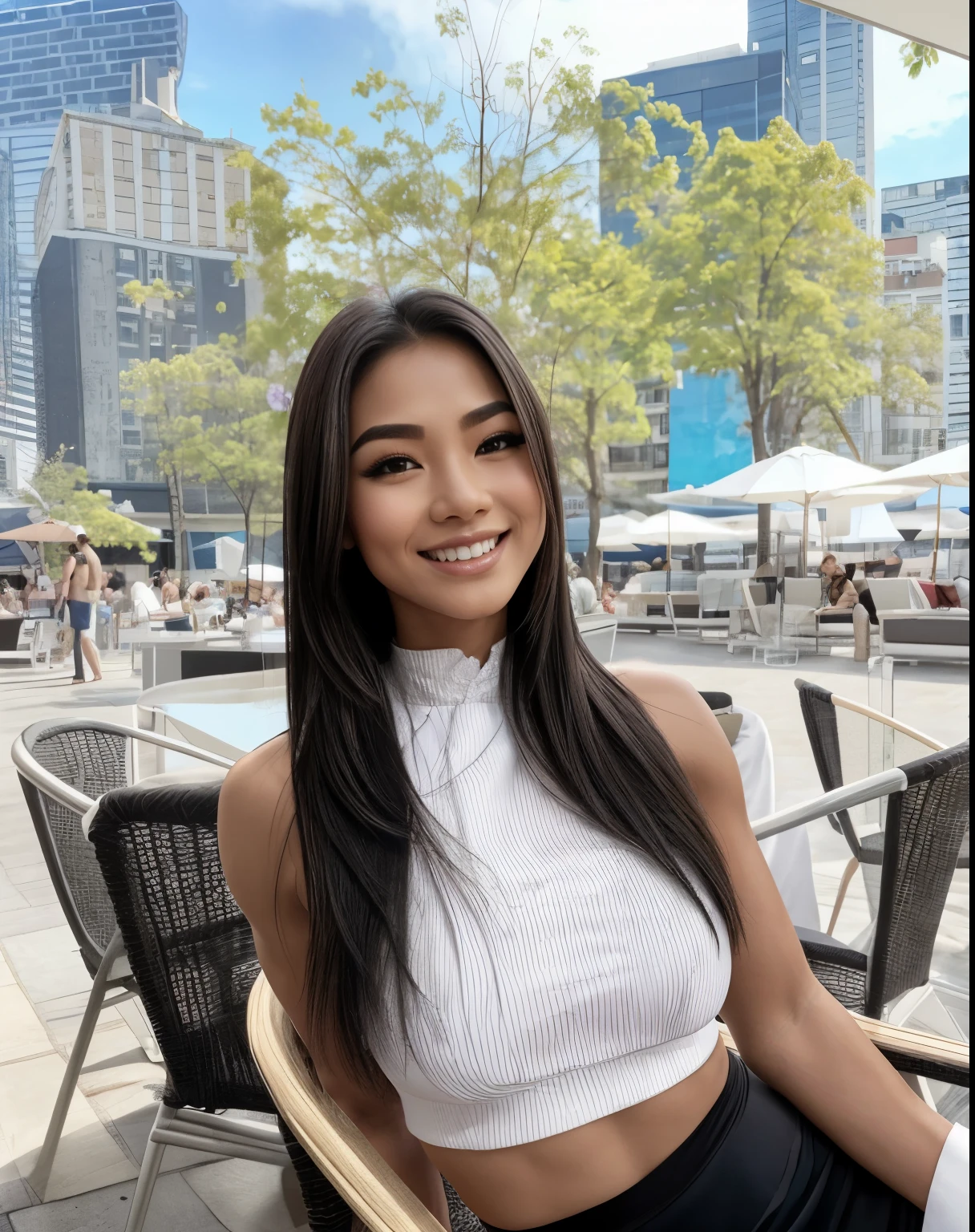 Young Thai woman, Fit physique, fitness physique, portant de la lingerie noire sexy, watch on the canapé, les jambes ouvertes, corps sexy, (8K), (best quality), (chef-d&#39;artwork:1.3), (Realistic), (photorealistic:1.34), Ultra-detailed, [Beautiful detailed eyes], (sourire), (sourire), (beautiful detailed nose), [cheveux blonds très longs], (haut court), lingerie noire, (superbes seins taille normale), (gros plan), profondeur de champ, full body view, sitting on the sofa, legs spread, montrant l&#39;entrejambe, pieds en l'air