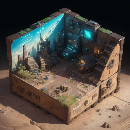 6598年Mars realistic model, (bifurcation, original photo, best quality, masterpiece:1.4),SteampunkCyberpunk6820 City,(CyberpunkMars light:1.3), Mars (related to land),(in a small nature box:1.3),Isometric, small nature, landscape on foundation,landscape,
