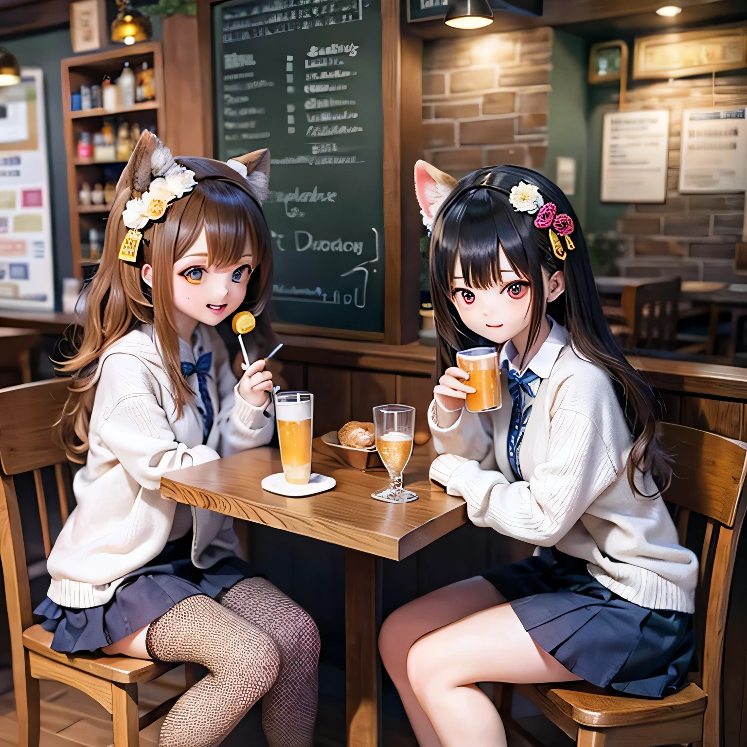 shiba inu girls drink beer at a pub