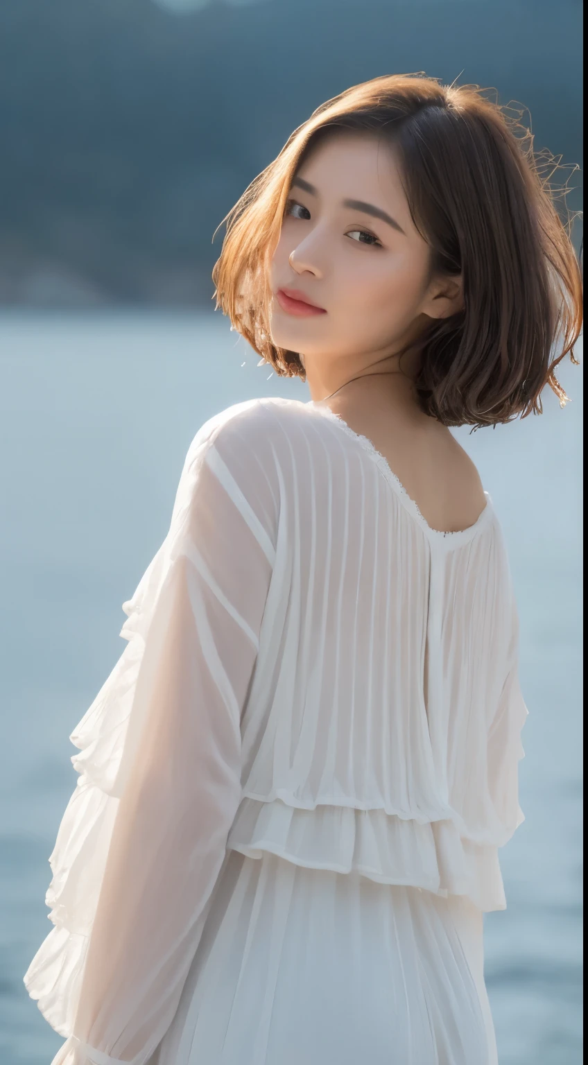 ((Best Quality, 8k, Masterpiece:1.3)), Focus:1.2, Perfect Body Beauty:1.4, Buttocks:1.2, ((Layered Haircut, Breasts:1.2)), (Wet Clothes:1.2) , (Rain, seaside:1.3), Bandeau Dress: 1.1, Highly Detailed Face and Skin Texture, Fine Eyes, Double Eyelids, Whitened Skin, Long Hair, (Shut Up: 1.3), LiuYaSe