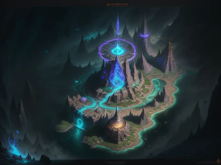 Close-up of a fantasy world map，The background is a mountain, League of Legends concept art, detailed Digital 2D Fantasy Art, epic fantasy game art, League of Legends Arcana, Isometric Fantasy Map, Epic fantasy digital art style, Digital 2D Fantasy Art, Fantasy game art style, League of Legends Illustrations, Game map matte painting Elden&#39;s Ring concept map scene map high quality，CG concept，4K