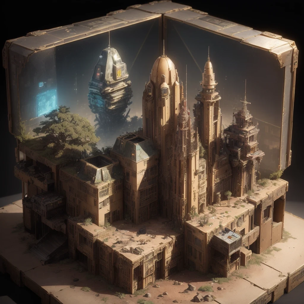 6598年Mars realistic model, (bifurcation, original photo, best quality, masterpiece:1.4),SteampunkCyberpunk6820 City,(CyberpunkMars light:1.3), Mars (related to land),(in a small nature box:1.3),Isometric, small nature, landscape on foundation,landscape,