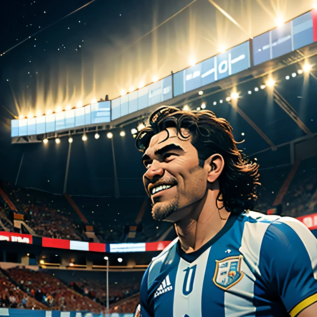 Portrait of Diego Maradona:
best quality,ultra-detailed,realistic:1.37,(HDR,studio lighting),colorful,famous footballer,legendary player,passionate,athleticism,skillful dribbling,dynamic movement,intense expression,striking personality,iconic number 10 jersey,Argentina national team,captain,football pitch,green grass,exciting match,electric atmosphere,admiring fans,roaring crowd,energetic celebration,signature black and white boots,focused eyes,proud smile,curly hair,argentine flag,black armband,memorial tribute,emotional moment,career highlights,World Cup victory,Hand of God goal,stunning goals,captivating presence,inspiration to future players,sporting greatness,eternal legacy,painting,canvas,artwork