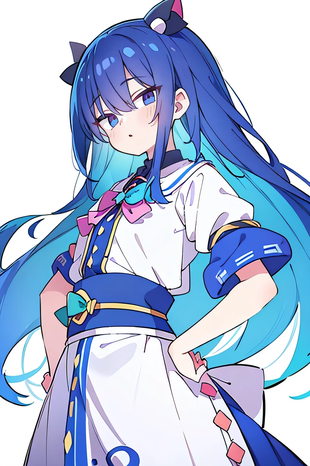 (masterpiece),best quality, expressive eyes, perfect face, 1girl,
Put your hands on your waist,fair, Gorgeous,Japanese cartoons,girl,lola,Hina Angel, blue hair, blue haired, floating clothes,Grab your waist, Grab your waist, hands on hips , hands on hips,flat chest