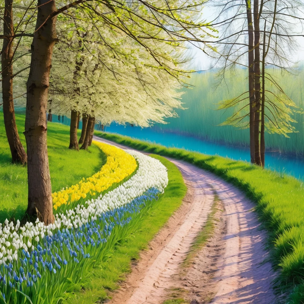 A spring morning on a park. Masterpiece, realistic photo. Peoples jogging near the park. Many peoples doing yoga in the park