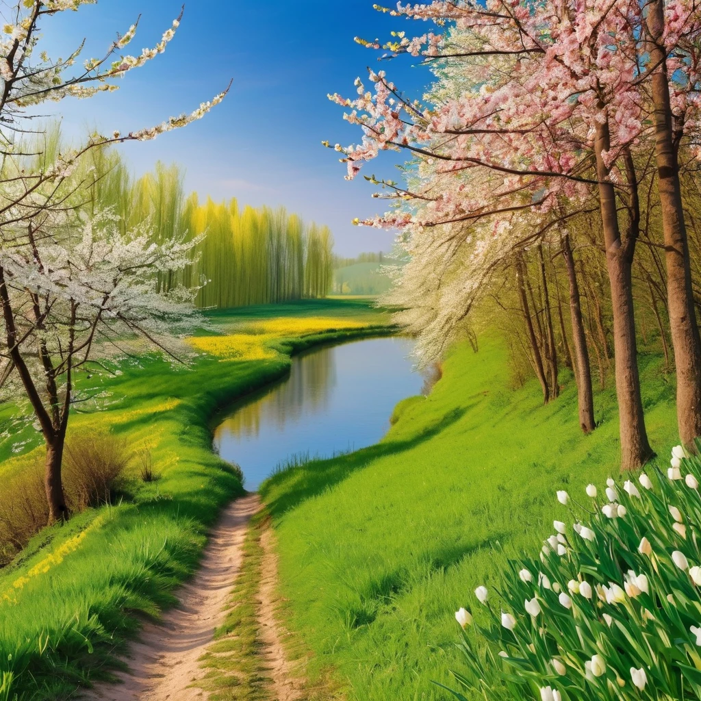 A spring morning on a park. Masterpiece, realistic photo. Peoples jogging near the park. Many peoples doing yoga in the park