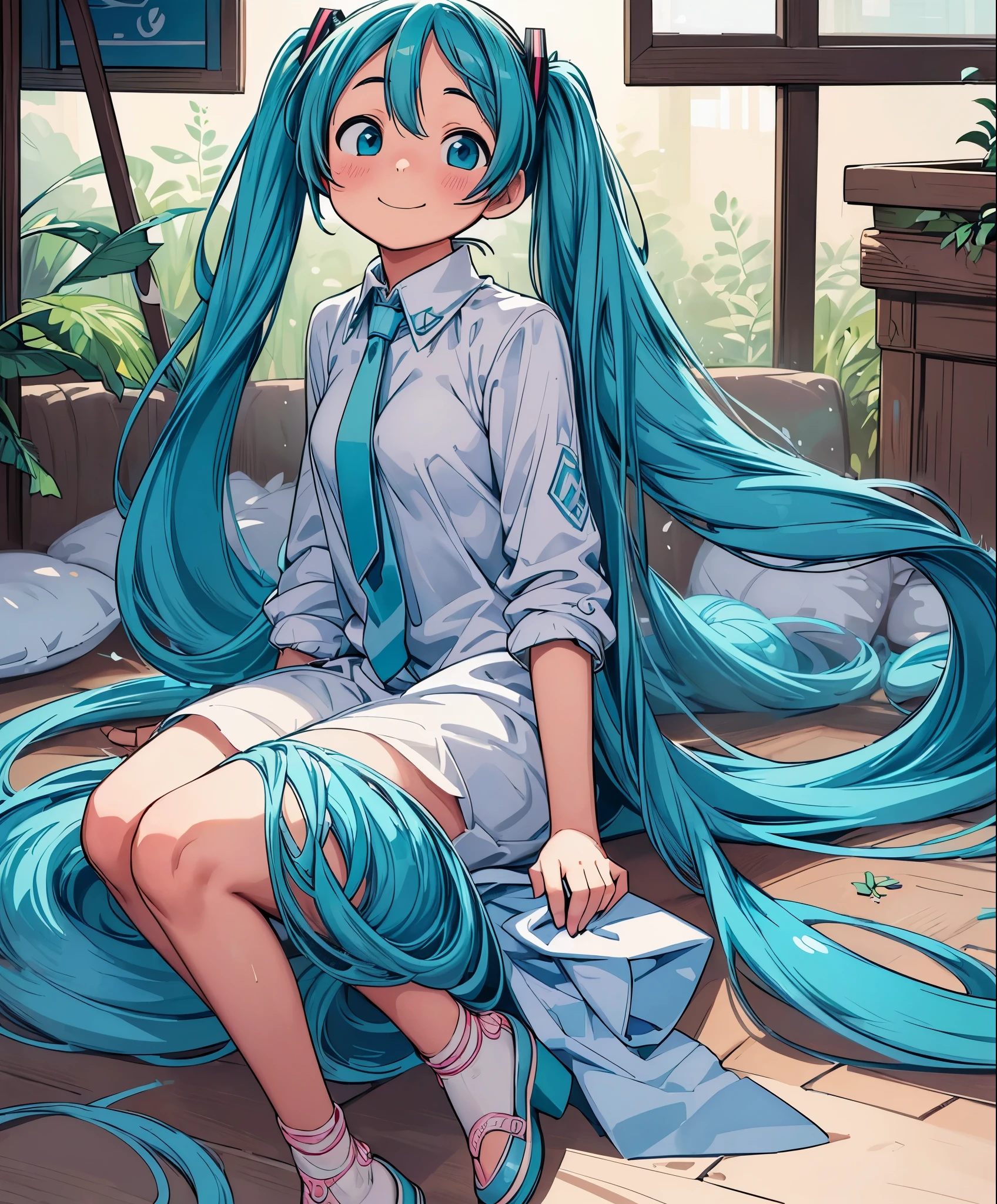 (masterpiece、highest quality、highest quality、official art、beautiful beautiful:1.2)、(1 girl:1.3)Hatsune Miku、twin tails,big breasts,(1 girl), (alone: 2.0), beautiful and charming anime girl, smile, beautiful blue eyes, beautiful proportions, Hatsune Miku, gentle expression, seductive anime girl, full body, arabic style dancer