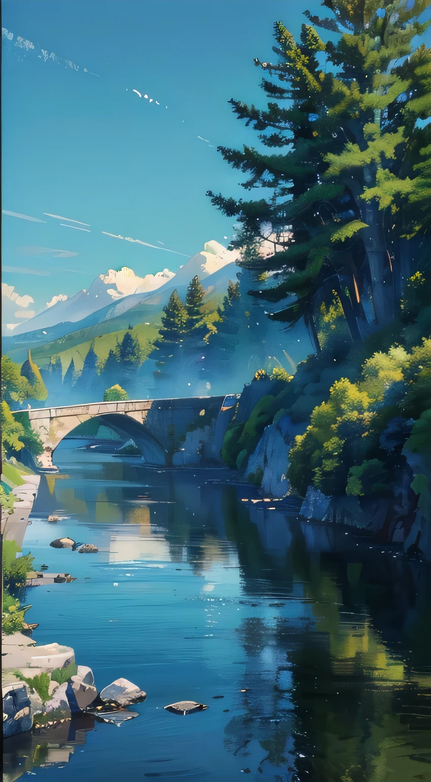 (scenery, masterpiece, best quality:1.6), no human, landscape, 8k, raw photo, absurdres,(Straight ahead) (open sky,blue sky:1.2), cloud, river, (woods, small waterfall, weeds:0.8), perspective, depth of field, HDR, sharp focus, highres, photography, realistic, highest detailed, extreme detailed, ultra detailed, finely detail