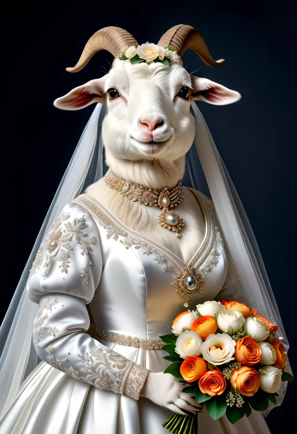 A goat lips girl with different size of breast in wearing Indian groom