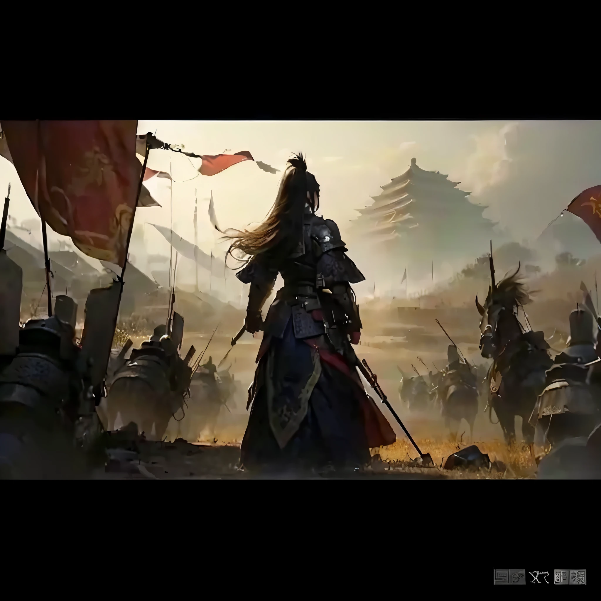 Back view of a woman standing on the battlefield，china battlefield，masterpiece, best quality, (Extremely detailed CG unified 8k wallpaper), (best quality), (Best Illustration), (best shadow), Ridiculous, Realistic lighting, (abyss), Beautiful and detailed light, Petermore&#39;s artwork,