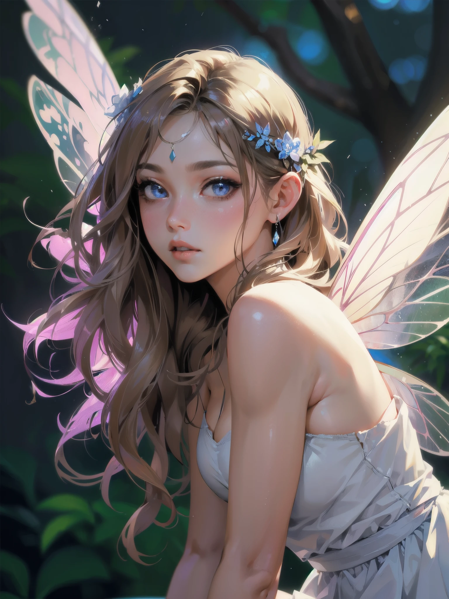 high quality,hd,16k,sharp line,1girl,fairy,beautiful hair ,cute face, large breasts ,nice legs,,focus girl,detailed beautiful face,detailed clothes,beautiful eyes,sexy,dynamic angle