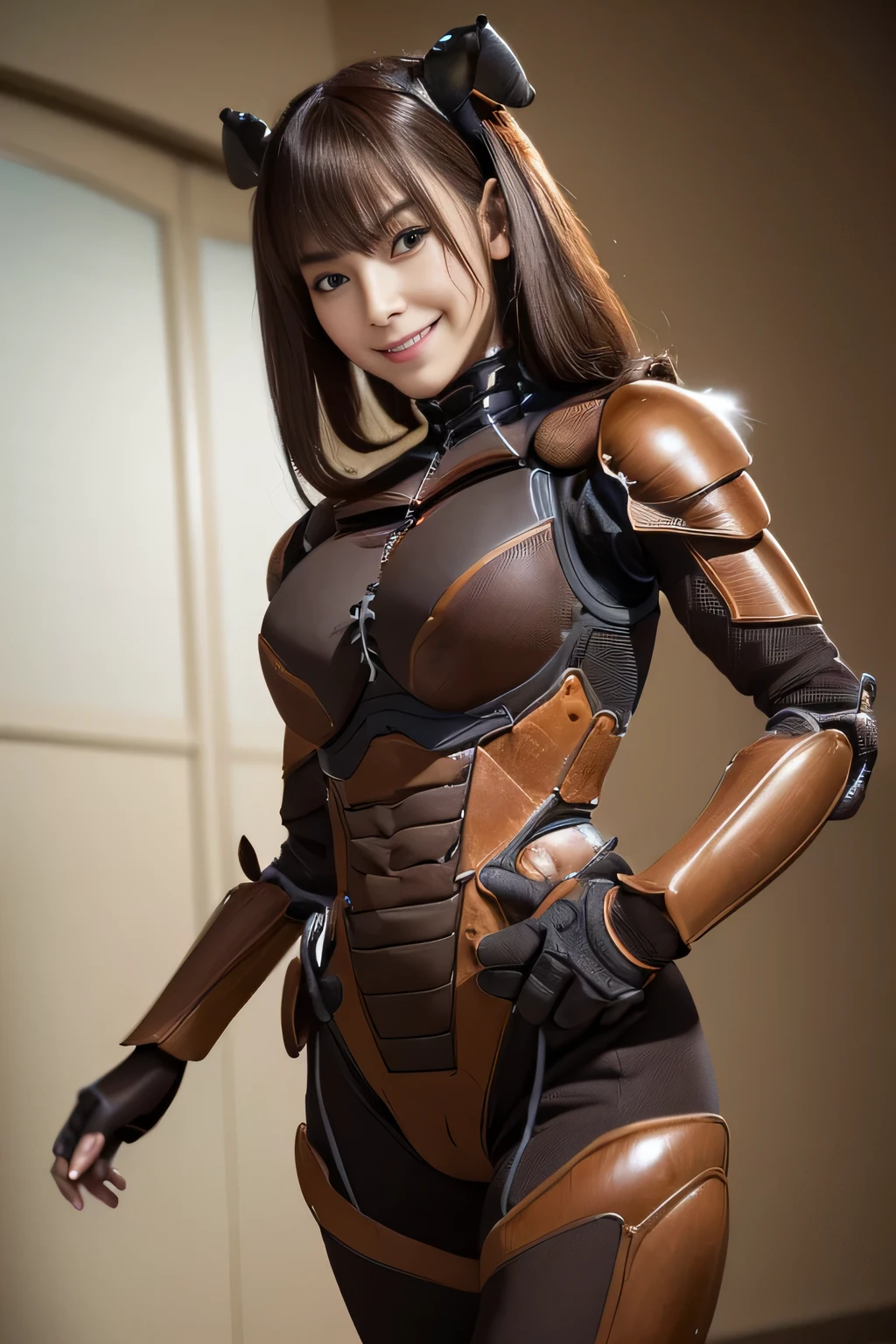 (high resolution,masterpiece,best quality,extremely detailed CG, anime, official art:1.4), realistic, photo, amazing fine details, all intricate, gloss and shiny,awesome many layers, 8k wall paper, 3d, sketch, kawaii, illustration,( solo:1.4), perfect female proportion,villainess, (fusion of dark brown cockroach and lady:1.4), (brown cockroach form lady:1.2), (brown cockroach lady:1.2), (fusion:1.2), (solo:1.4), (evil smile:1.2), muscular, abs, (cockroach brown exoskeleton bio insect suit:1.4), (cockroach brown exoskeleton bio insect armor:1.2), (brown transparency cockroach wing:1.4), (brown cockroach antennae:1.3),