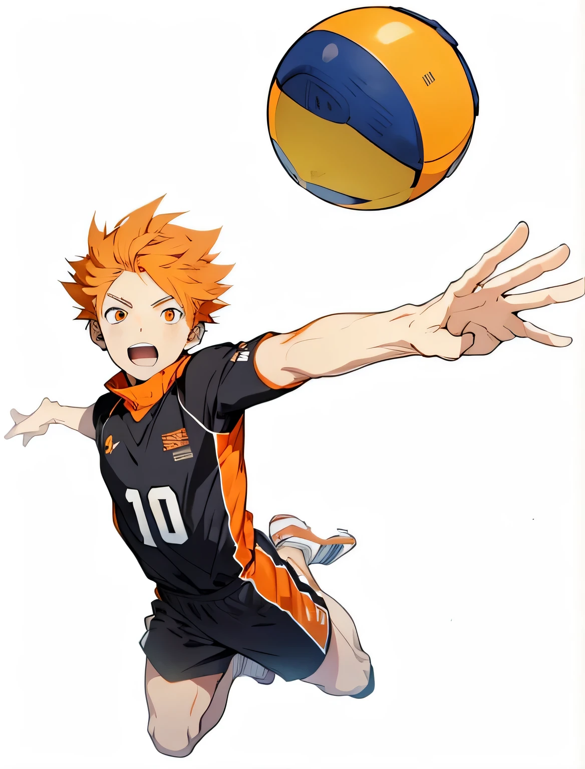 (Haikyuu), (((1 boy))), ((Tight)), male focus, masterpiece, high quality, (masterpiece:1.2), (better quality:1.2), glowing skin, realist, Brilliant, Complex, (((orange hair))), (short hair), orange eyes, sexy_face, alone, FH Orange Shirt, looking at the viewer, Pupils contracted, dynamic pose, (shadow reflected on face:1.3), (whole body)